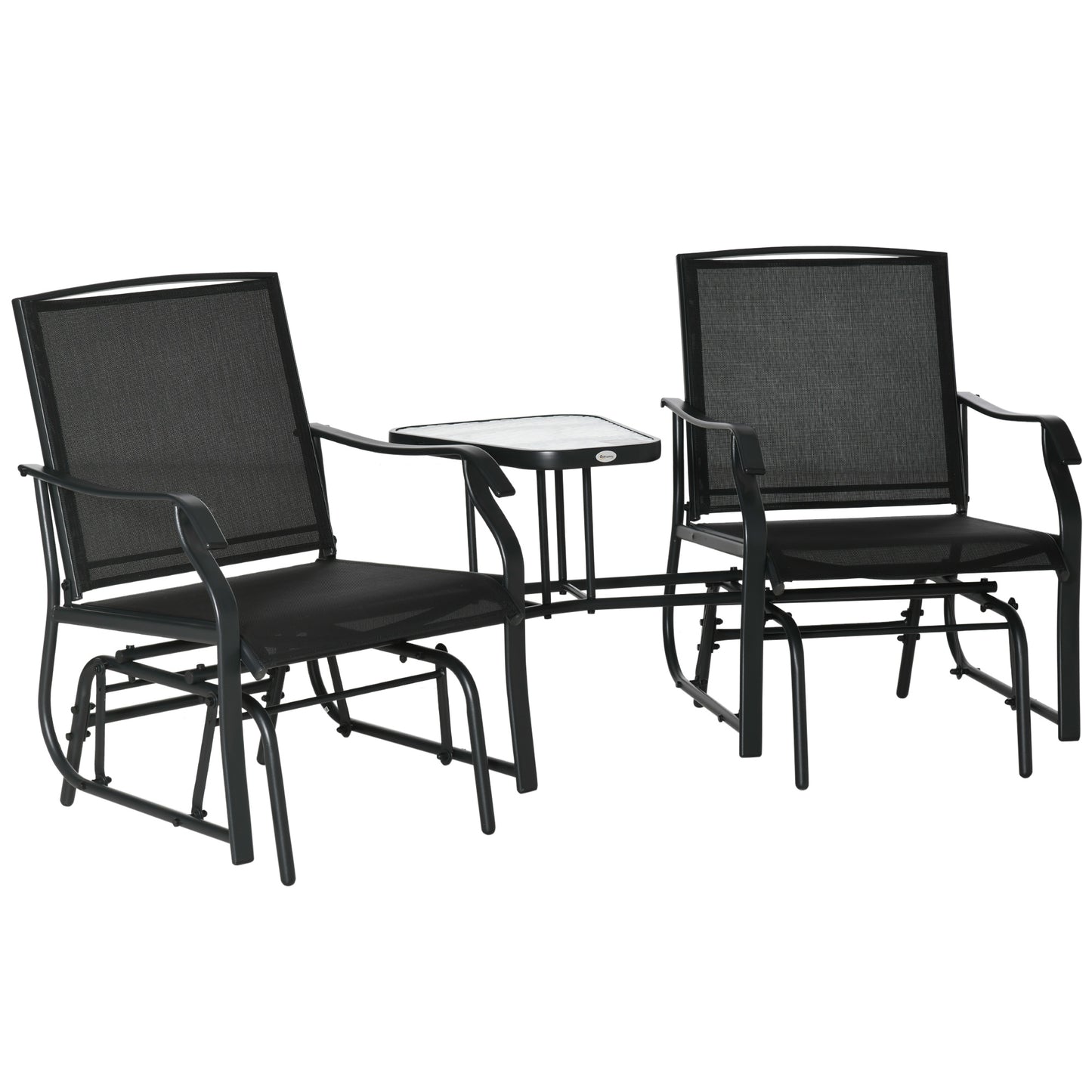Outsunny Garden Double Glider Rocking Chairs Gliding Love Seat with Middle Table Conversation Set Patio Backyard Relax Outdoor Furniture - OutdoorBox