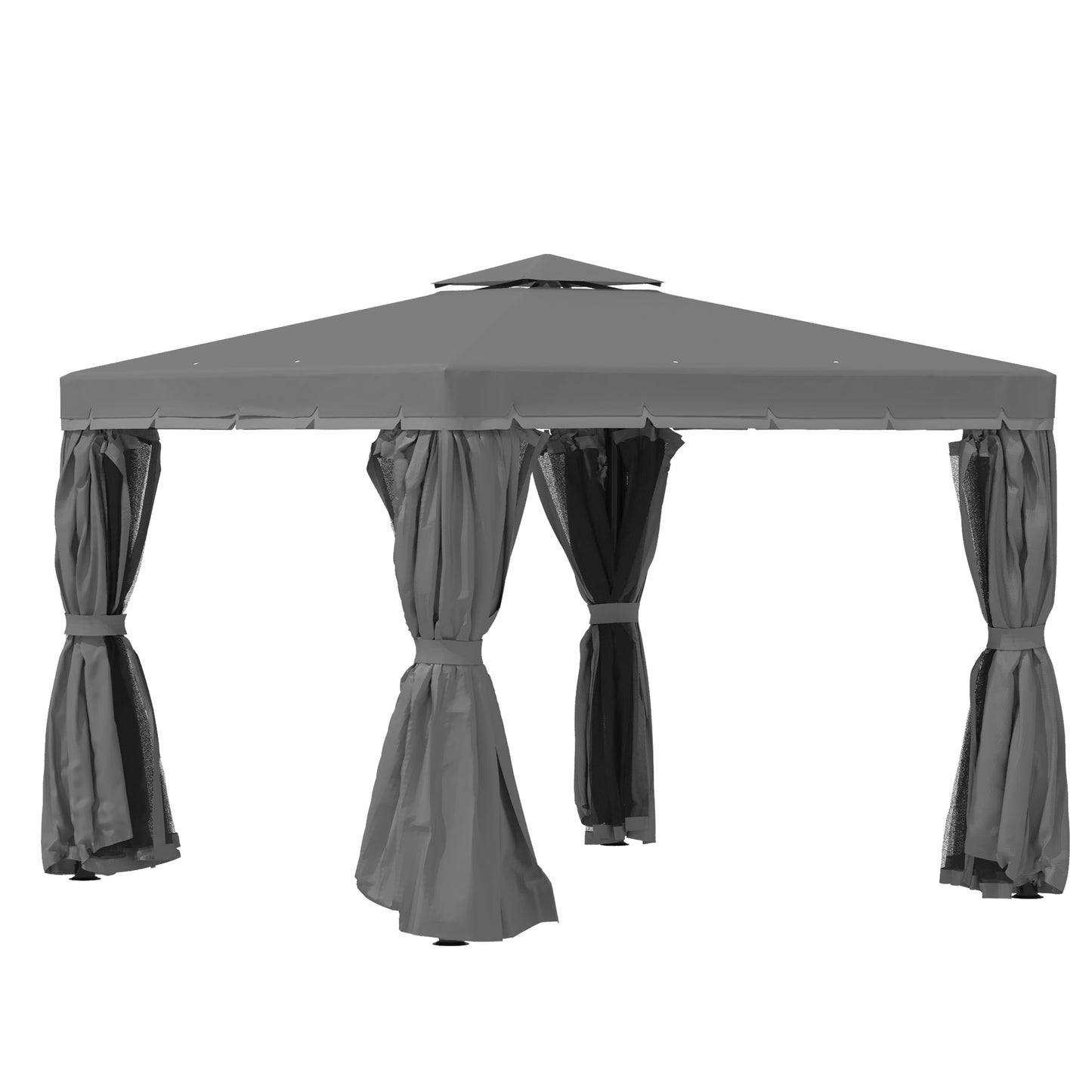 Outsunny 3 x 3(m) Patio Gazebo Canopy Garden Pavilion Tent Shelter Marquee with 2 Tier Water Repellent Roof, Mosquito Netting and Curtains, Dark Grey - OutdoorBox