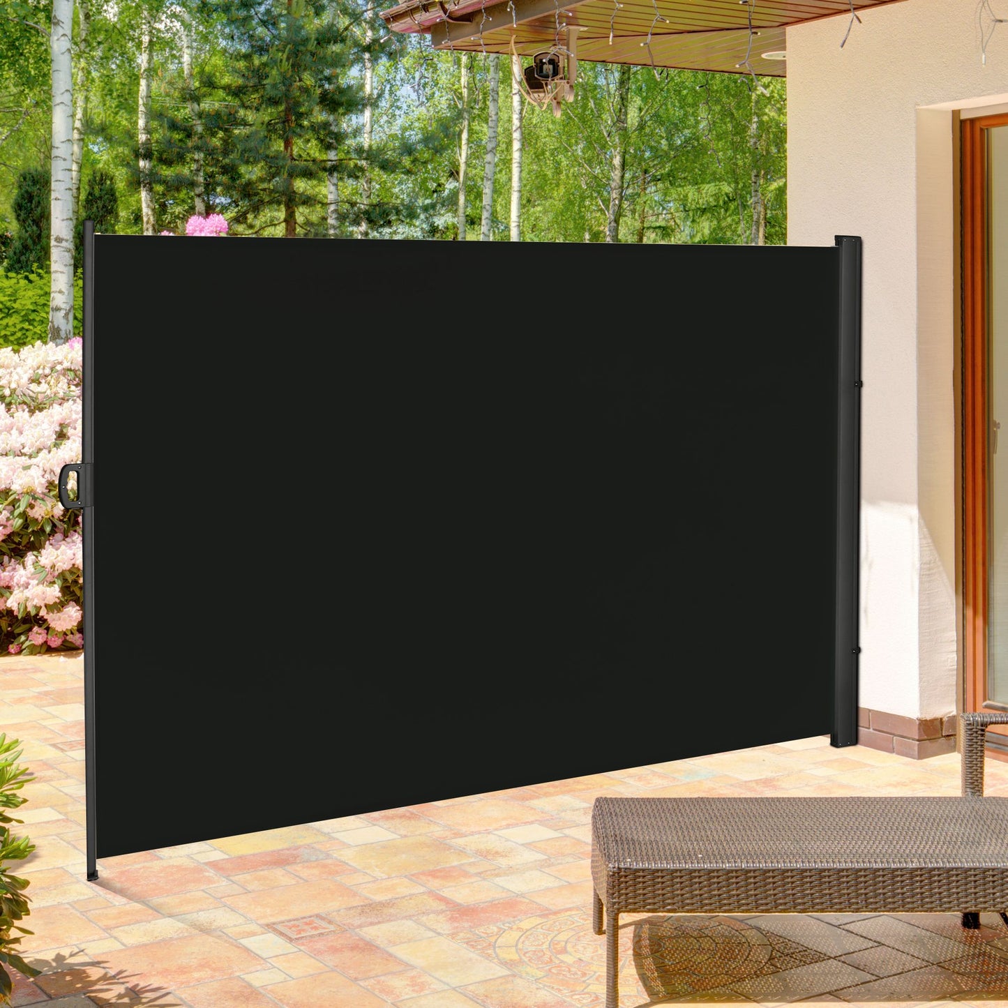 Outsunny 3 x 2m Retractable Sun Side Awning Screen Fence Patio Garden Wall Balcony Screening Panel Outdoor Blind Privacy Divider, Black - OutdoorBox