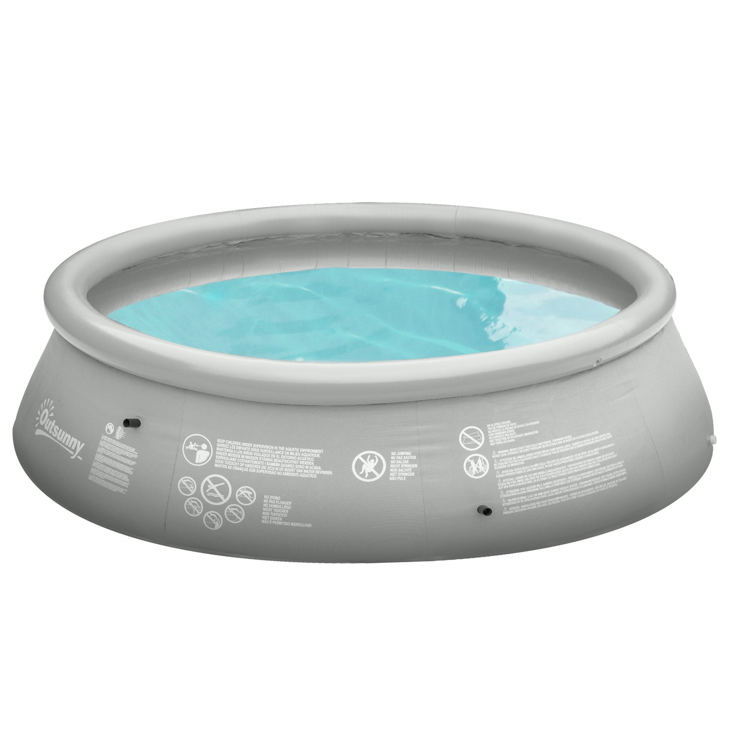 Outsunny Inflatable Swimming Pool, Family-Sized Round Paddling Pool w/ Hand Pump for Kids, Adults, Outdoor, Garden and Backyard, 274cm x 76cm, Grey - OutdoorBox