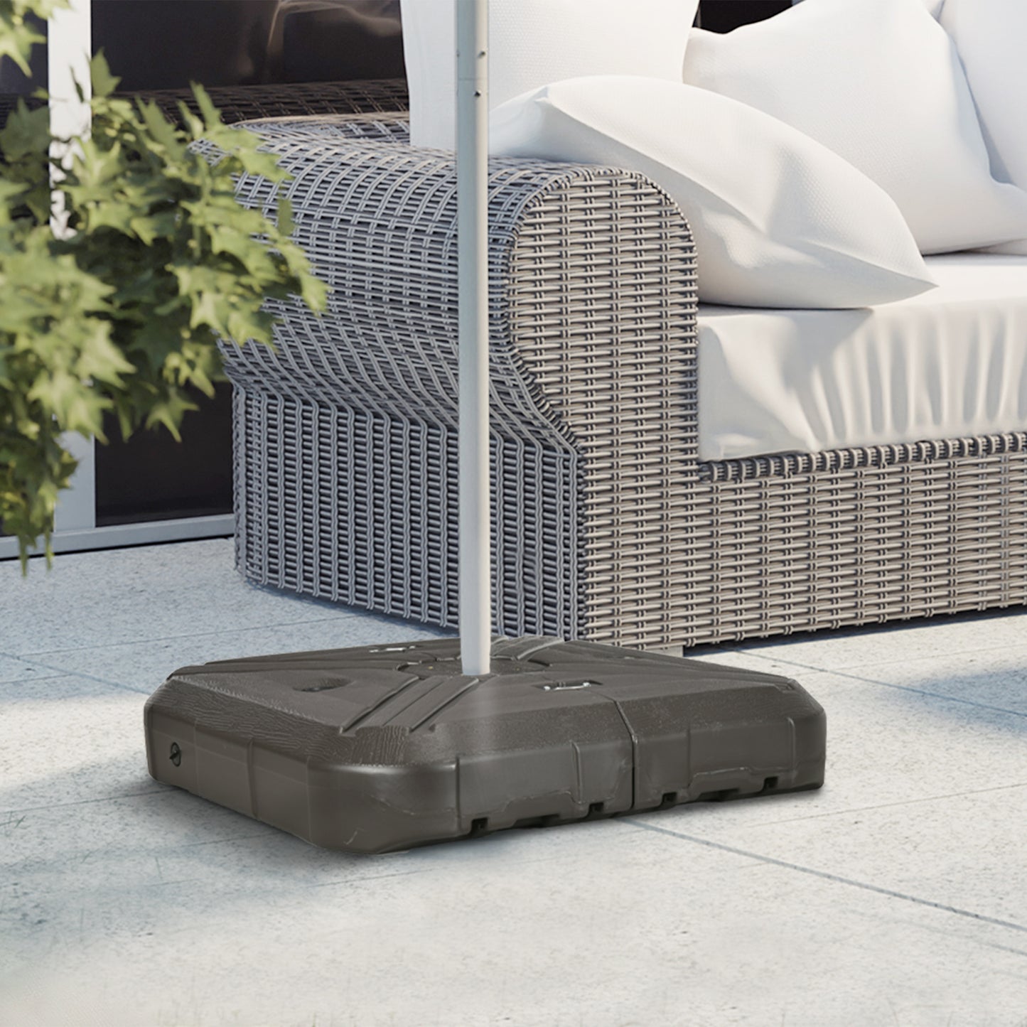 Outsunny Fillable Cantilever Parasol Base Weights with Steel Cross Base, Garden Umbrella Stand Weight, Wheels 19.5kg Sand or 17kg Water Filled Coffee