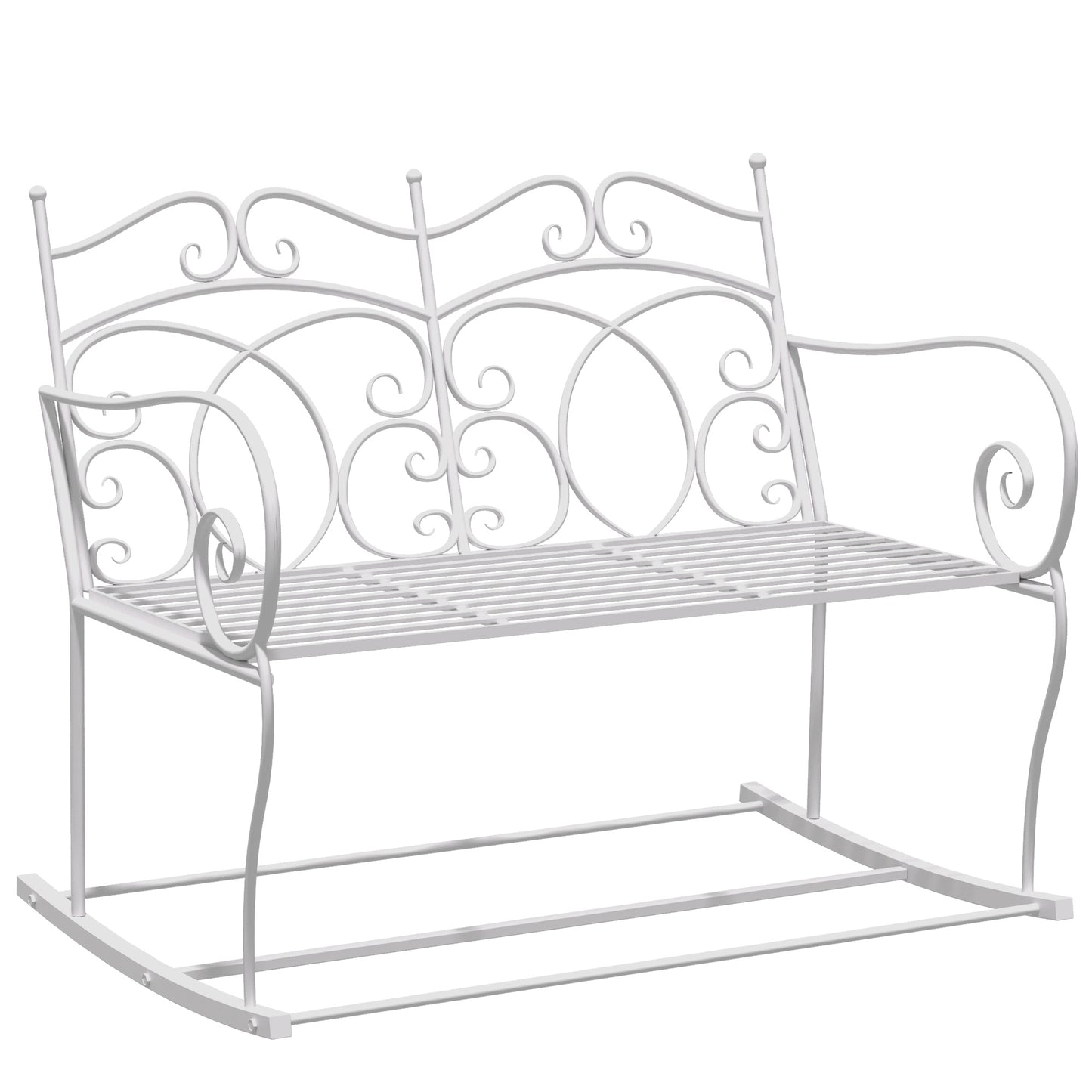 Outsunny Patio 2 Seater Rocking Bench Steel Garden Outdoor Garden Loveseat Chair w/ Decorative Backrest White - OutdoorBox