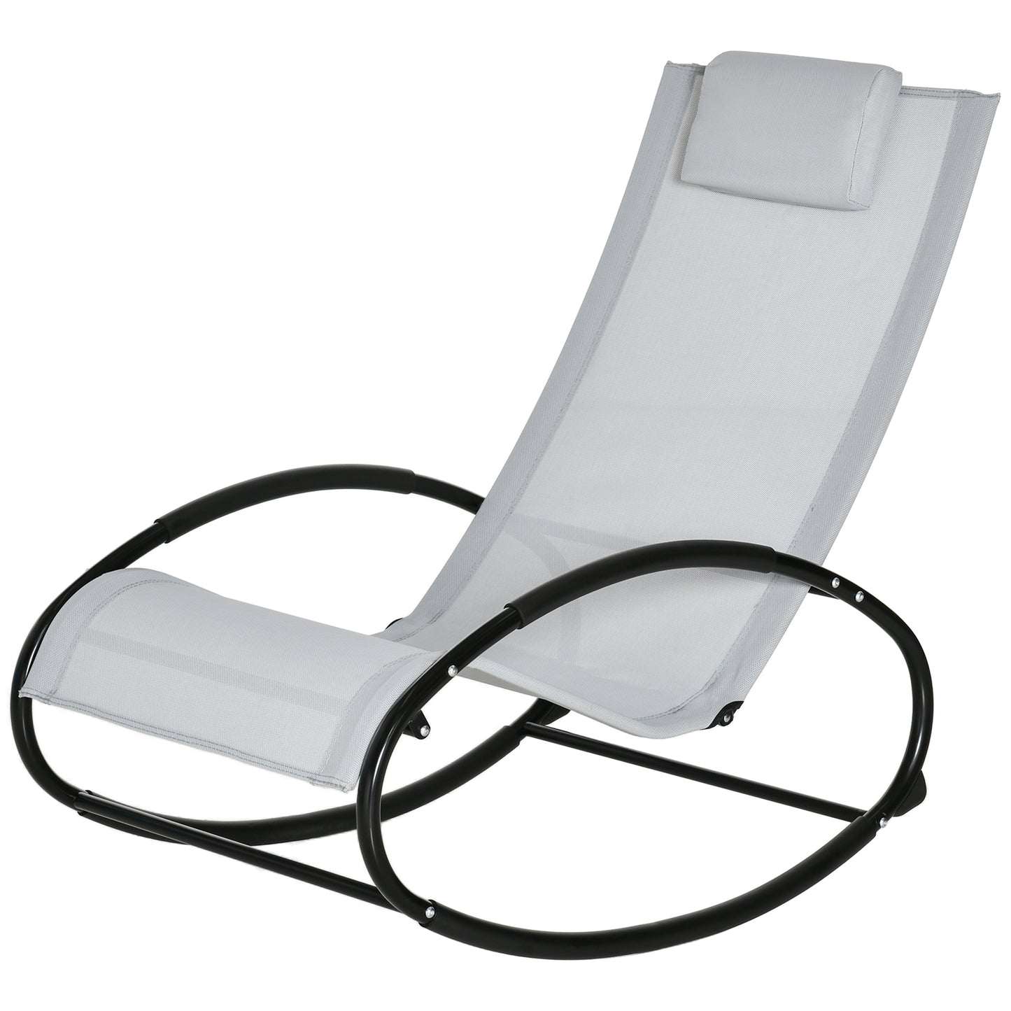 Outsunny Outdoor Rocking Chair Sun Lounger Recliner Rocker with Texteline Fabric Patio Garden Relaxer with Pillow Grey - OutdoorBox