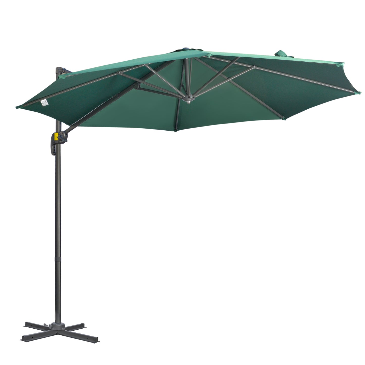 Outsunny 3 x 3(m) Cantilever Parasol with Cross Base, Garden Umbrella with 360� Rotation, Crank Handle and Tilt for Outdoor, Patio, Green