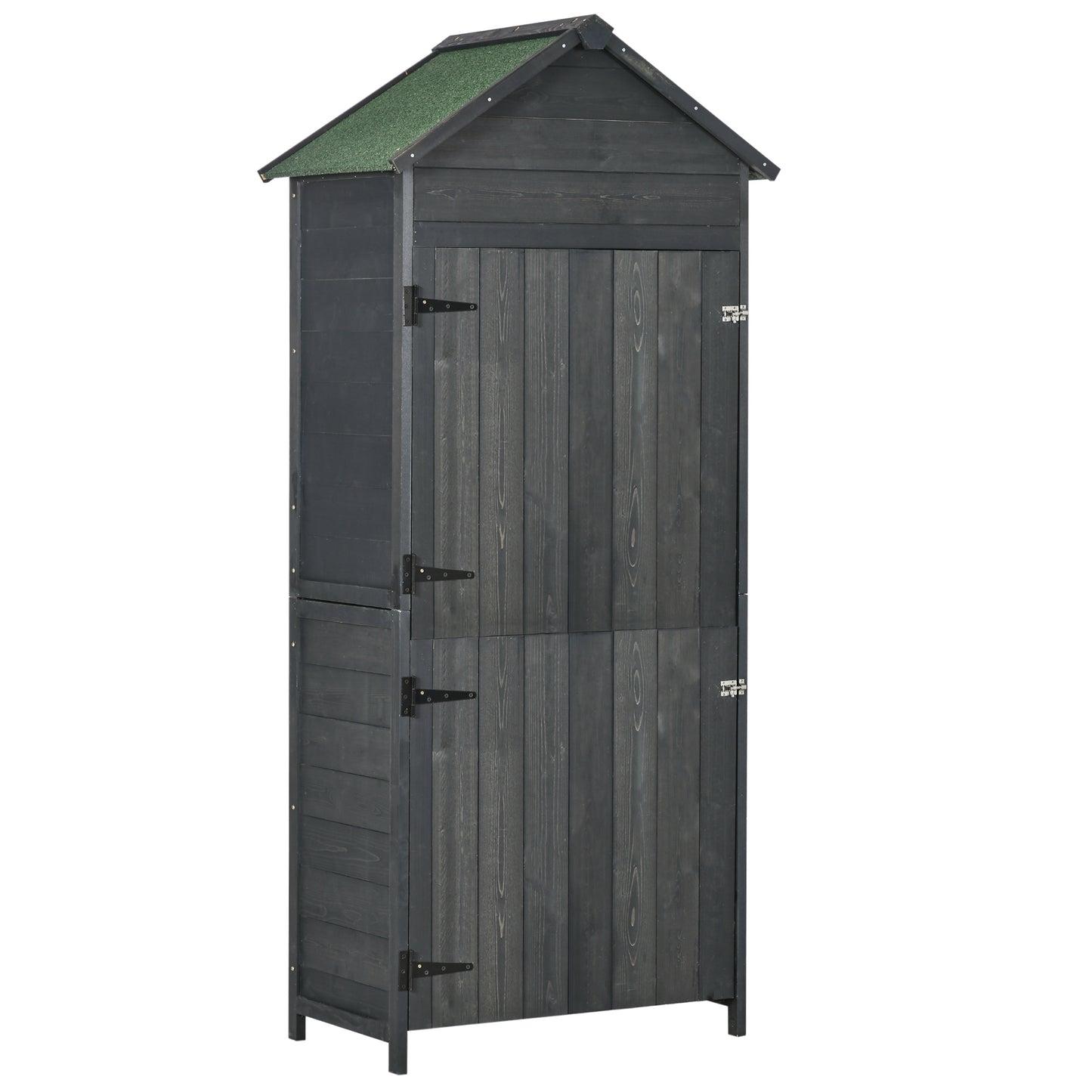OutsunnyGarden Storage 4-Tier Wooden Garden Outdoor Shed 3 Shelves Utility Gardener Cabinet Lockable 2 Doors - Grey - OutdoorBox