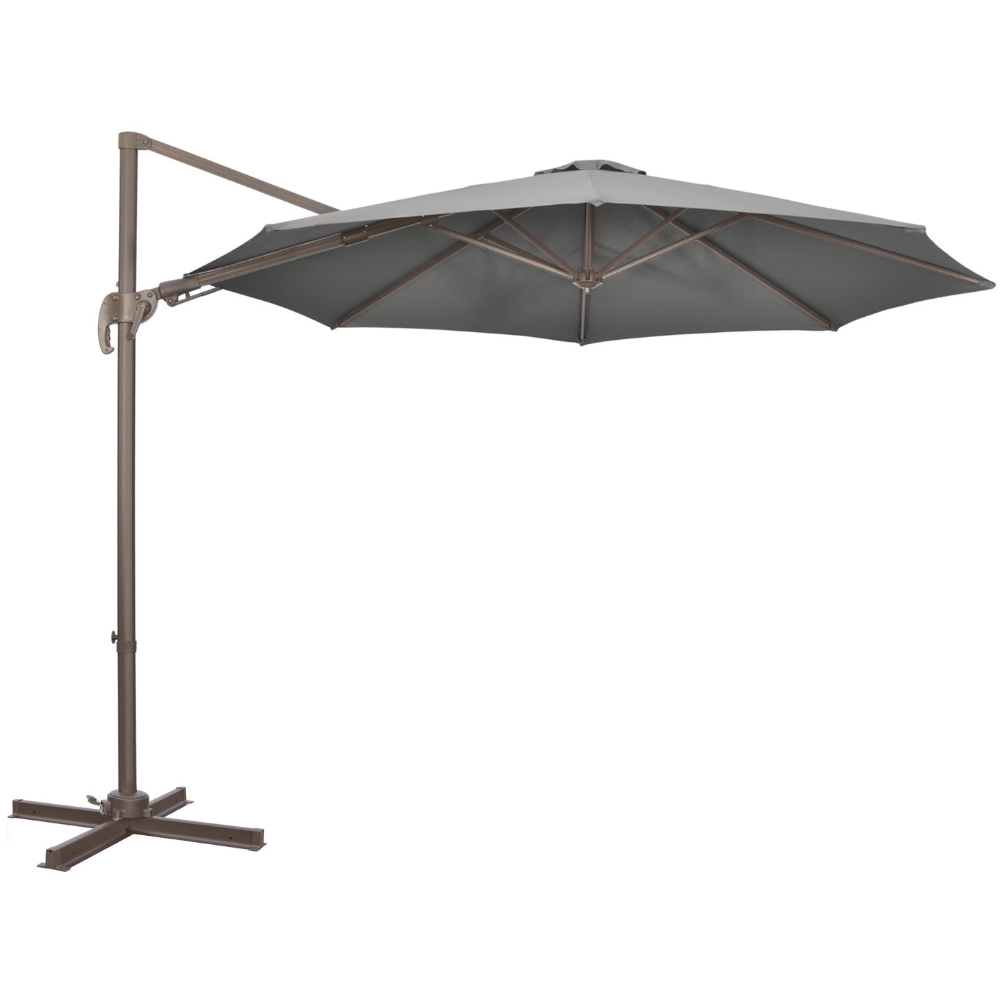 Outsunny 3(m) Cantilever Parasol 360� Rotation Roma Umbrella Hanging Sun Shade with Aluminum Frame, Tilt Crank, 8 Ribs and Cross Base, Dark Grey - OutdoorBox
