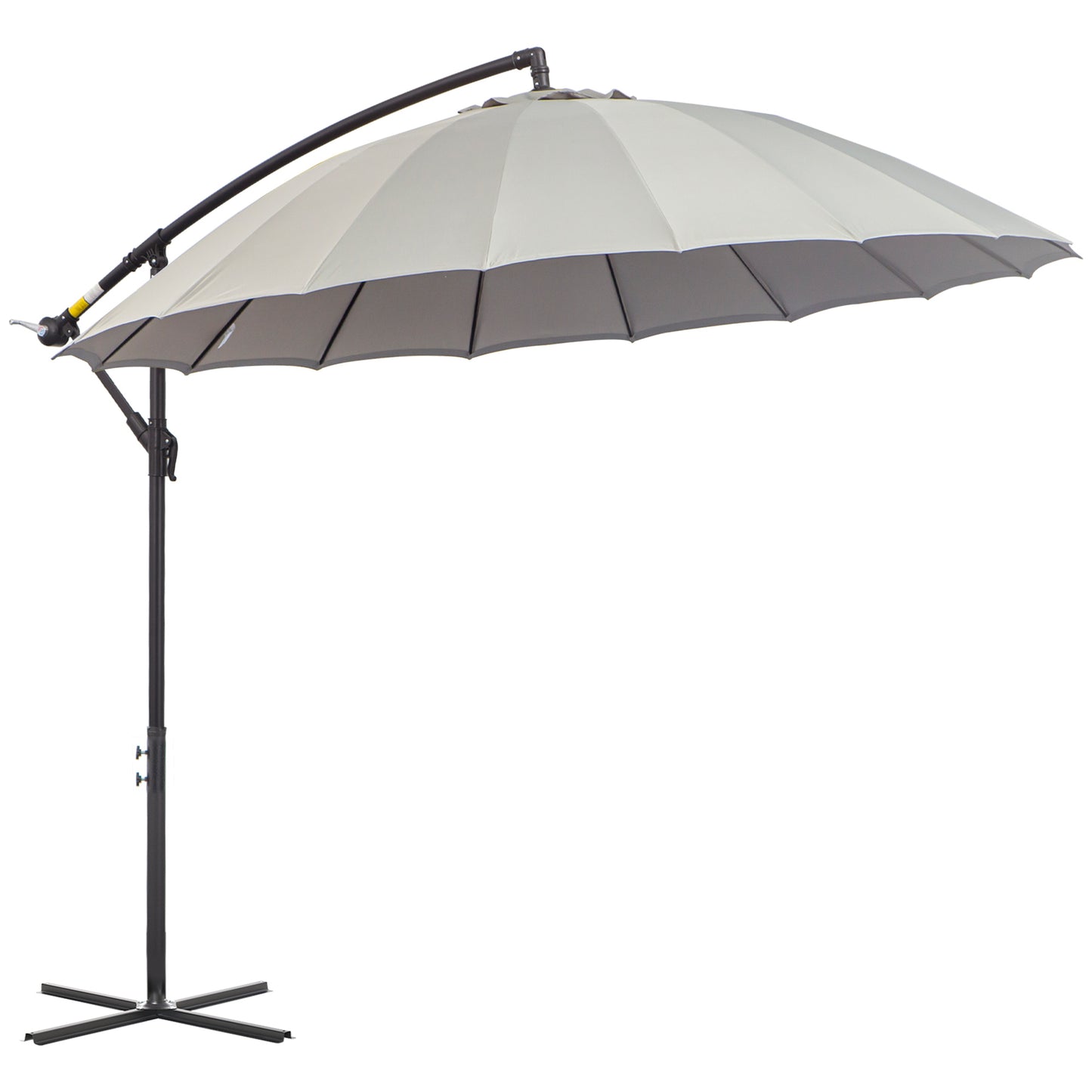 Outsunny 3(m) Cantilever Garden Hanging Banana Sun Umbrella with Crank Handle, 18 Sturdy Ribs and Cross Base, Grey - OutdoorBox