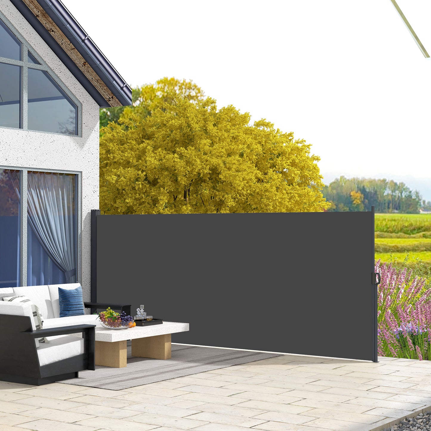 Outsunny Retractable Side Awning, Outdoor Privacy Screen for Garden, Hot Tub, Balcony, Terrace, Pool, 400 x 180cm, Black - OutdoorBox