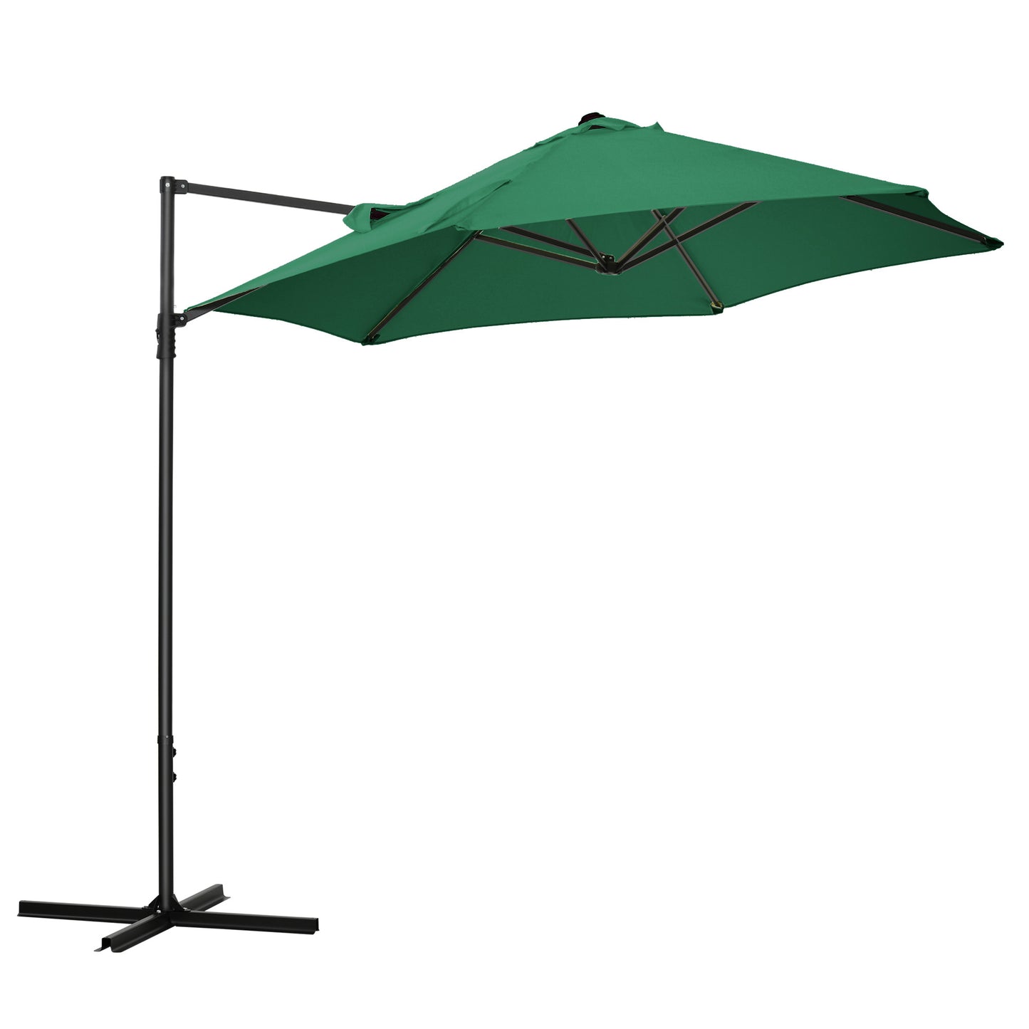 Outsunny 2.5M Garden Square Outdoor Umbrella with 360� Rotation, Offset Roma Patio Umbrella Hanging Sun Shade Canopy Shelter with Cross Base, Green