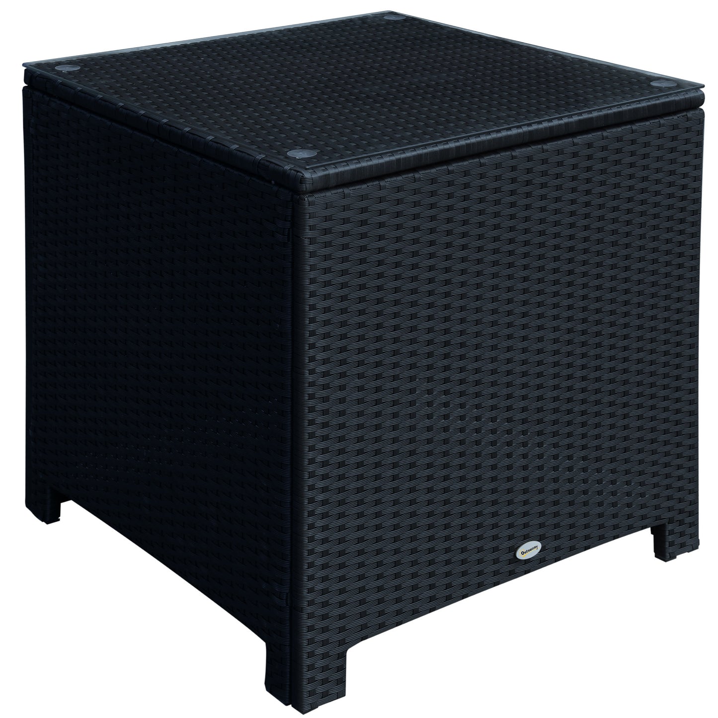 Outsunny Rattan Garden Furniture Side Table Patio Frame Tempered Glass New (Black) - OutdoorBox