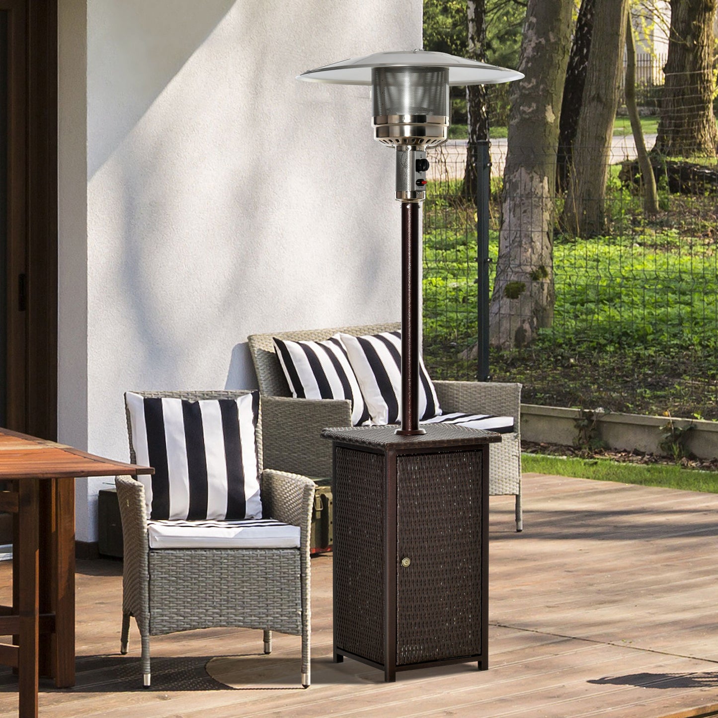 Outsunny 12KW Patio Gas Heater Freestanding Outdoor Garden Heating Rattan Furniture Wicker Table Top - OutdoorBox
