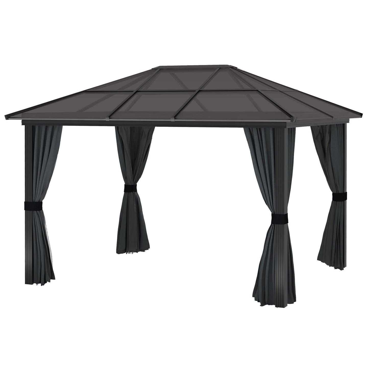 Outsunny 3 x 4m Hard Top Gazebo Garden Pavilion with Netting and Curtains, Polycarbonate Roof and Aluminium Frame - OutdoorBox