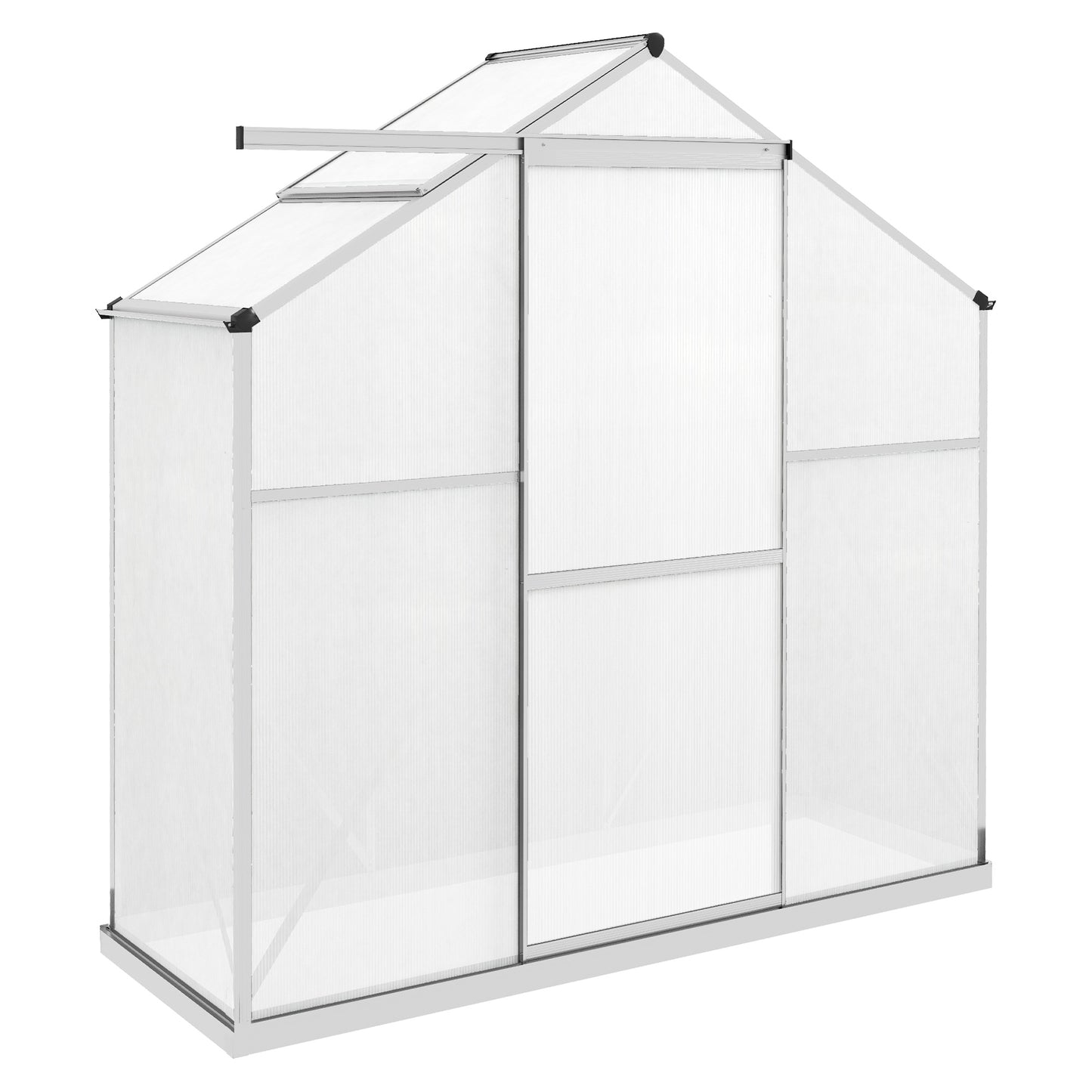 Outsunny 6 x 2.5ft Polycarbonate Greenhouse Walk-In Green House with Rain Gutter, Sliding Door, Window, Foundation, Silver - OutdoorBox