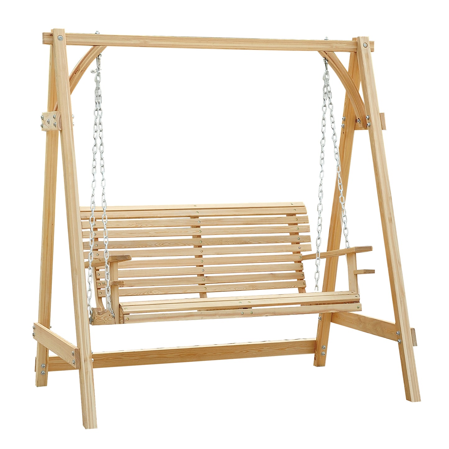 Outsunny 2-Seater Larch Wood Swing Chair Bench - OutdoorBox