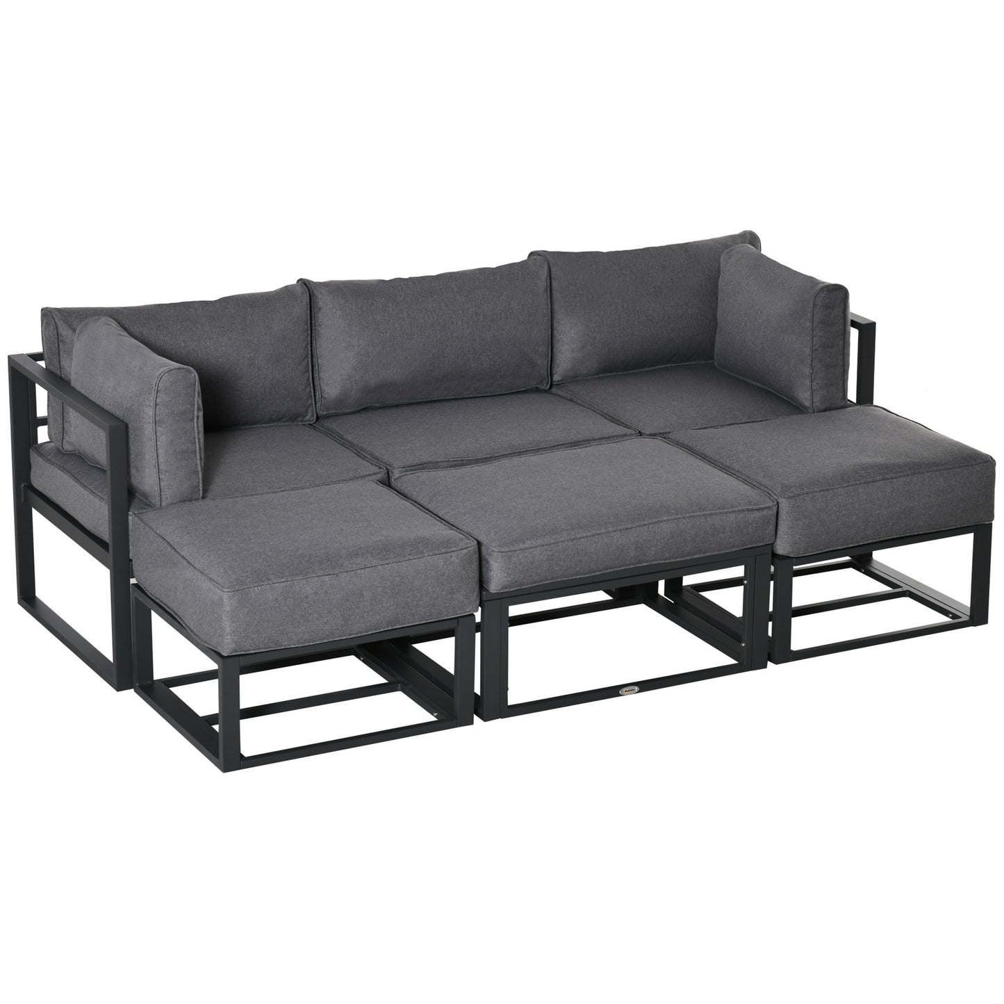 Outsunny Garden Daybed, 6 Piece Outdoor Sectional Sofa Set, Aluminum Patio Conversation Furniture Set with Coffee Table, Footstool and Cushions, Grey - OutdoorBox