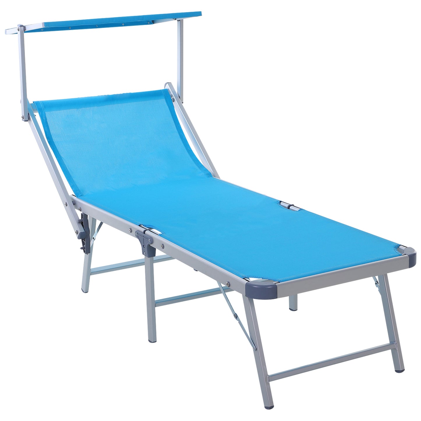 Outsunny Garden Sun Lounger Texteline Chaise Lounge Reclining Chair with Canopy Adjustable Backrest Bed Aluminium Frame - Blue - OutdoorBox