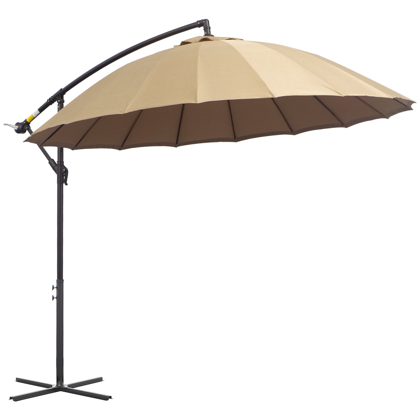 Outsunny 3(m) Cantilever Shanghai Parasol Garden Hanging Banana Sun Umbrella with Crank Handle, 18 Sturdy Ribs and Cross Base, Beige - OutdoorBox
