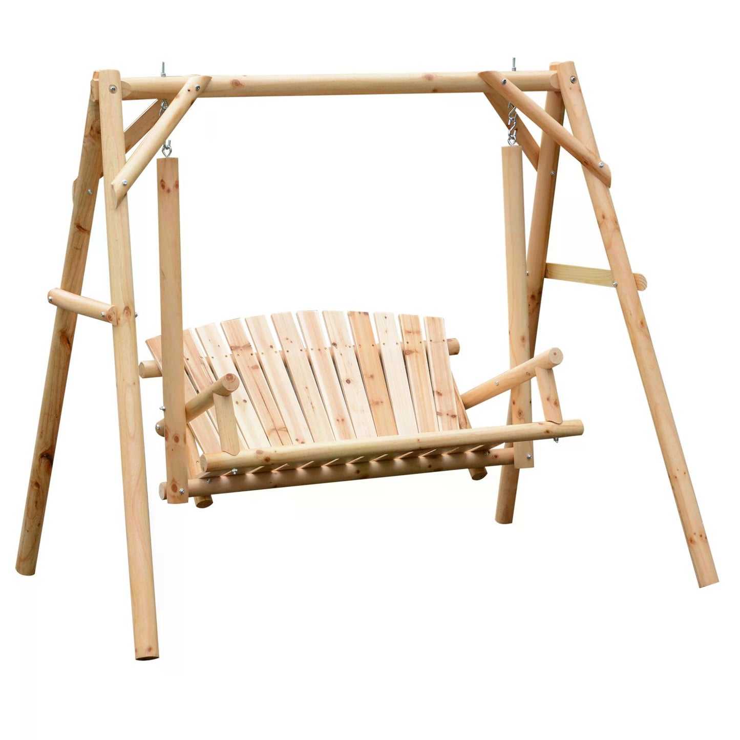 Outsunny Outdoor 2 Seater Larch Wood Wooden Garden Porch Swing Chair Hammock Bench Lounger - OutdoorBox