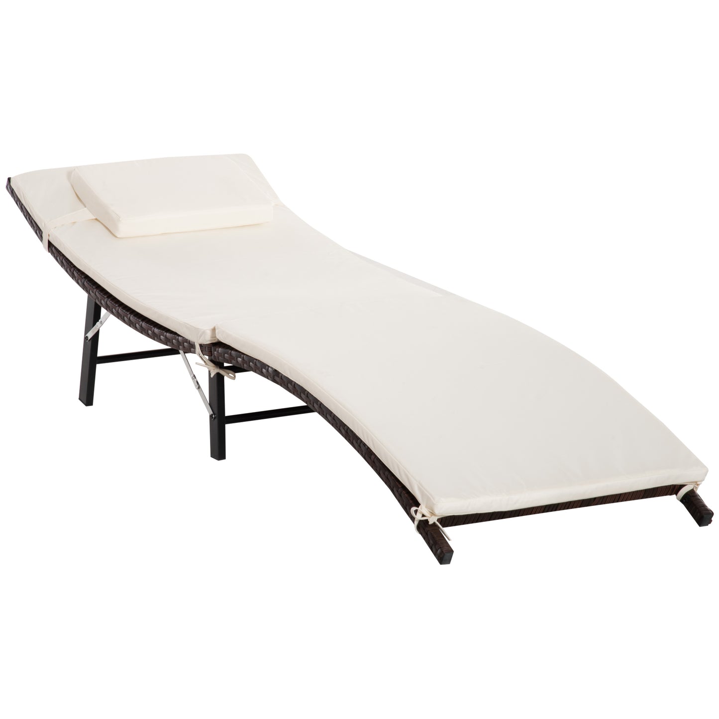 Outsunny Rattan Garden Furniture Folding Sun Lounger Outdoor Chair Wicker Weave Bed with Cushion and Pillow Brown - OutdoorBox
