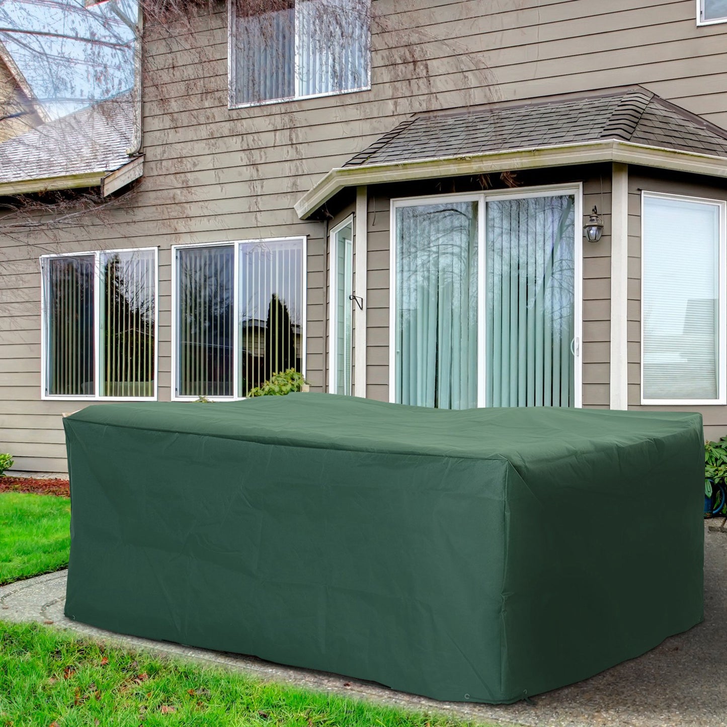 Outsunny 600D Garden Furniture Cover Outdoor Garden Rattan Furniture Protection Oxford Patio Set Cover Waterproof Anti-UV Green 245 x 165 x 55cm - OutdoorBox