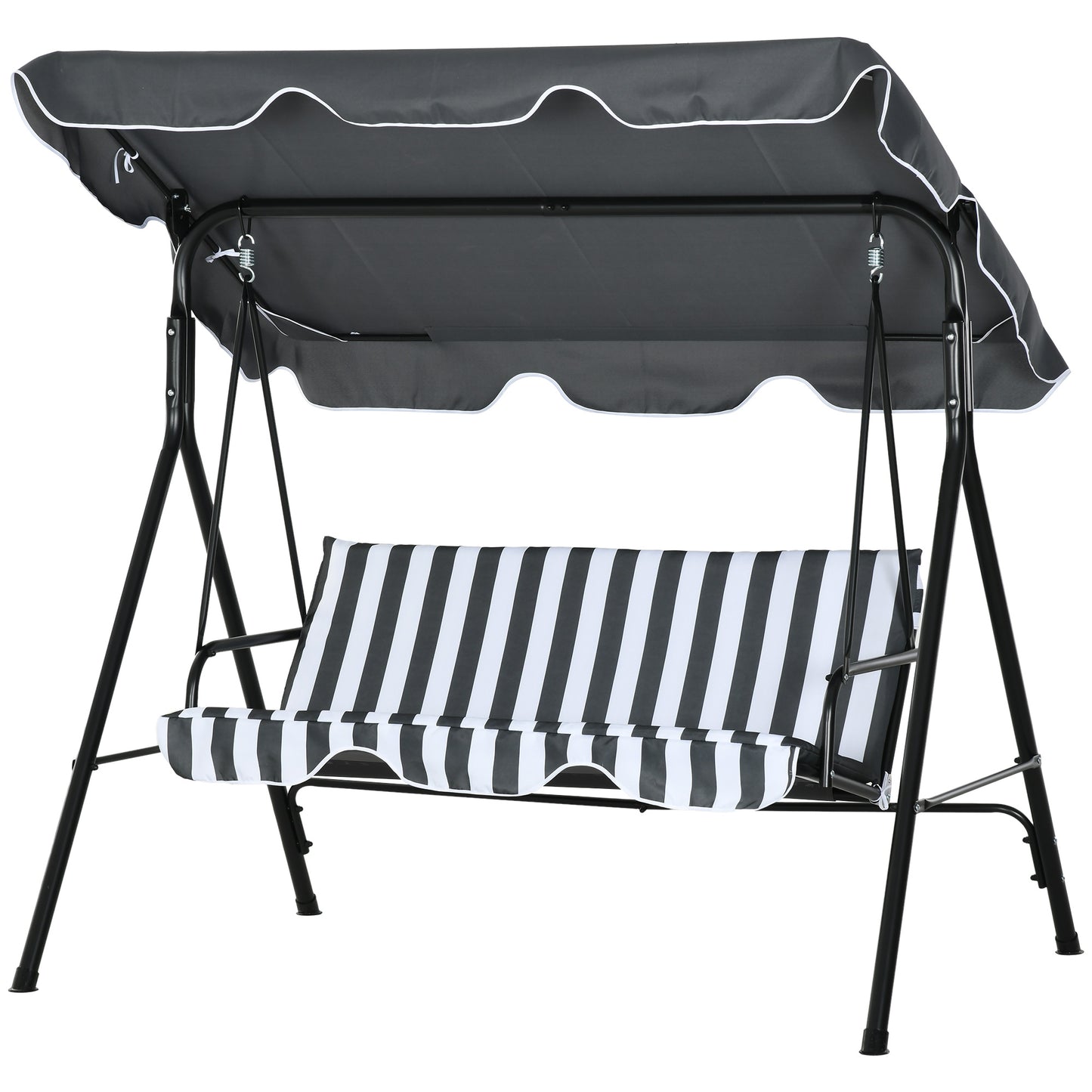 Outsunny 3-Seat Swing Chair Garden Swing Seat with Adjustable Canopy for Patio, Grey and White - OutdoorBox