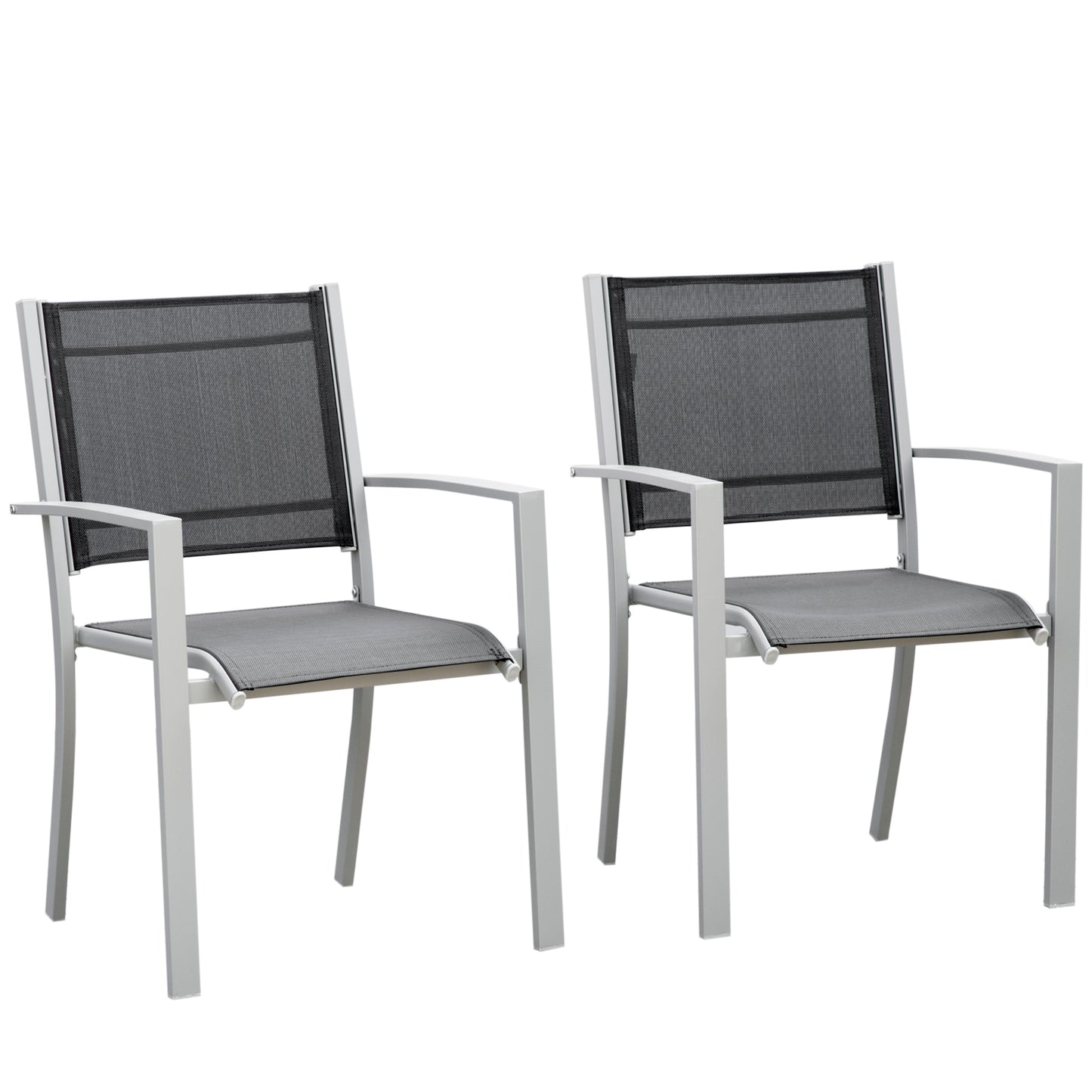 Outsunny Set Of 2 Outdoor Chairs Square Steel Frame Texteline Seats Foot Caps Mesh Boxy Comfortable Easy Clean Black Grey