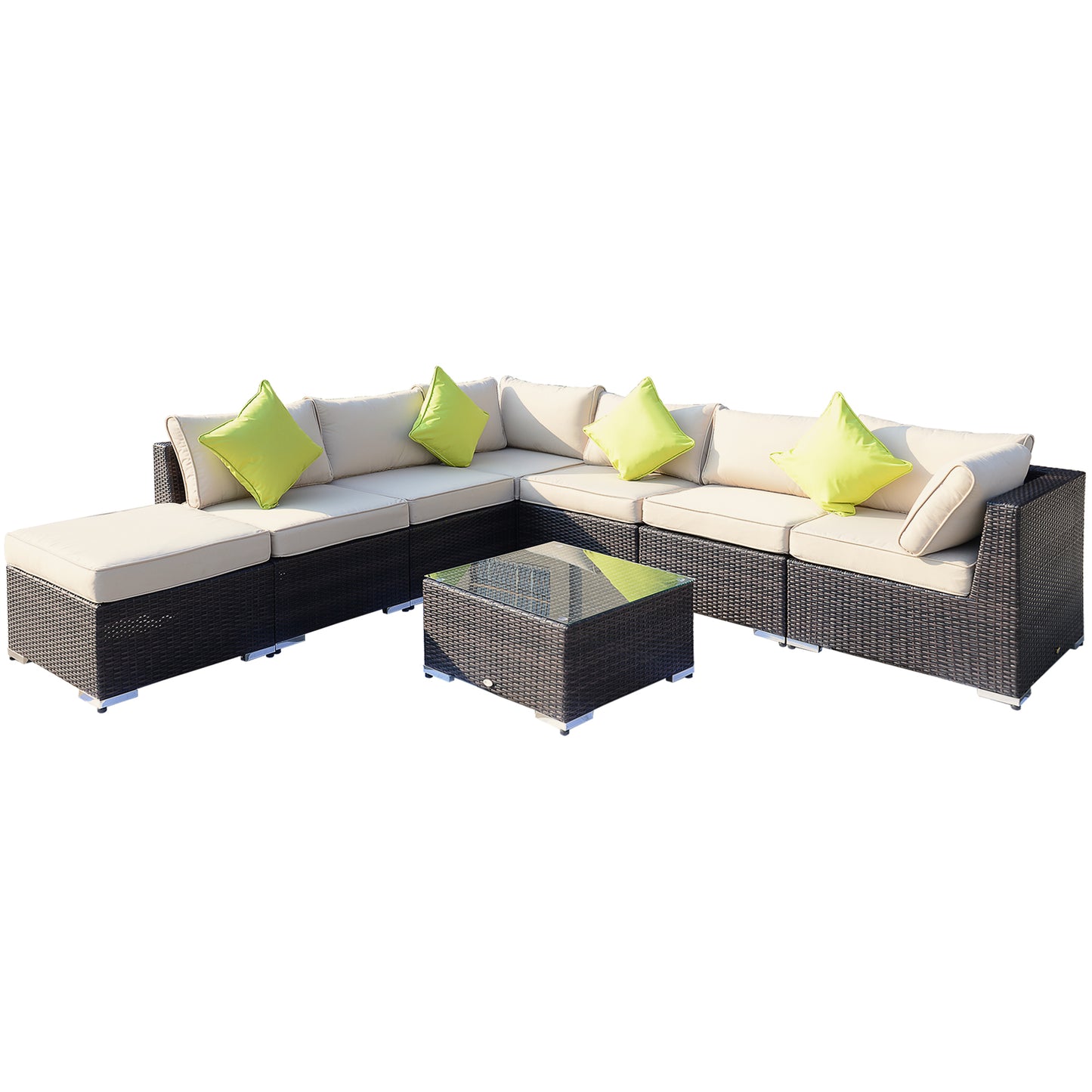 Outsunny 8pc Rattan Sofa Garden Furniture Aluminium Outdoor Patio Set Wicker Seater Table - Mixed Brown - OutdoorBox