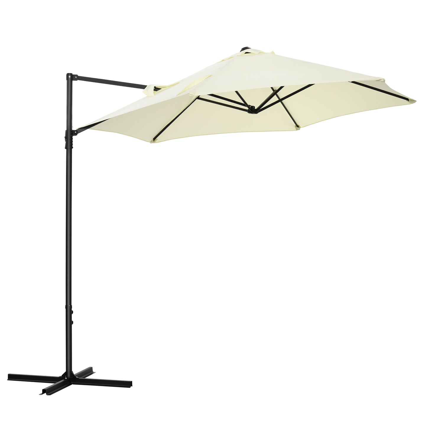 Outsunny 2.5M Garden Cantilever Parasol with 360� Rotation, Offset Roma Patio Umbrella Hanging Sun Shade Canopy Shelter with Cross Base, Beige
