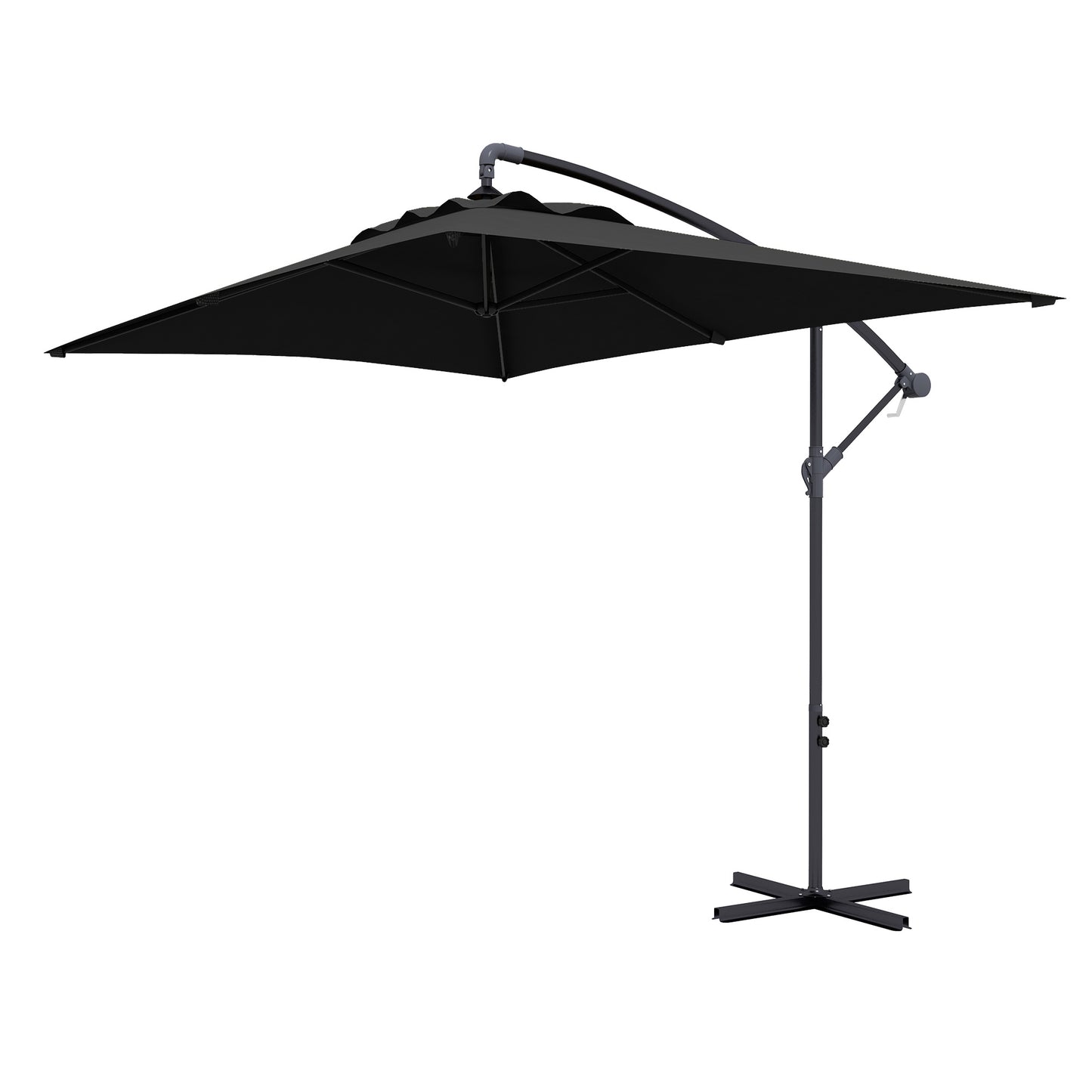 Outsunny 3x2m Cantilever Parasol with Cross Base, Banana Parasol with Crank Handle and 6 Ribs, Rectangular Hanging Patio Umbrella for Outdoor Pool, Garden, Balcony, Black