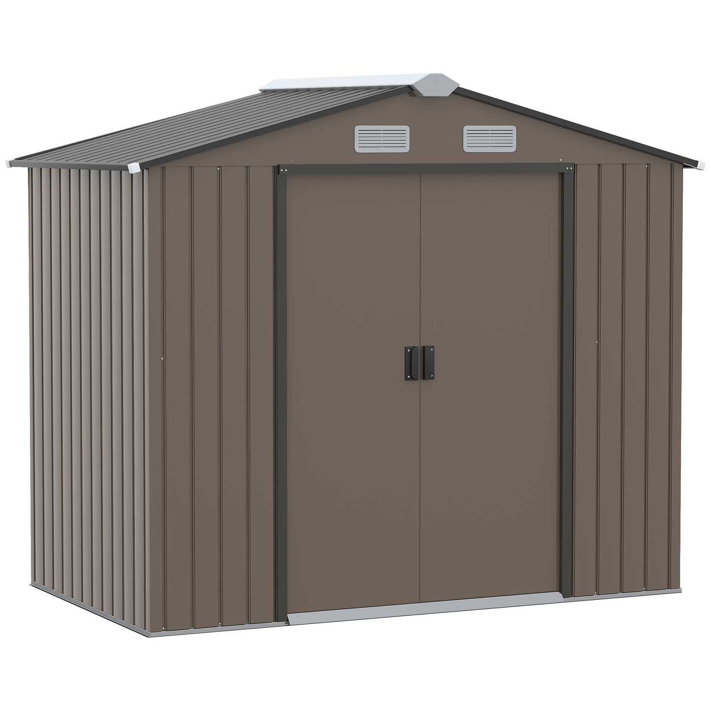 Outsunny 7ft x 4ft Lockable Garden Metal Storage Shed Large Patio Roofed Tool Storage Building Foundation Sheds Box Outdoor Furniture, Brown - OutdoorBox