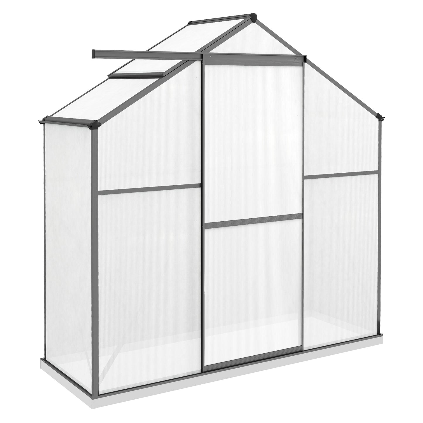 Outsunny 6 x 2.5ft Polycarbonate Greenhouse Walk-In Green House with Rain Gutter, Sliding Door, Window, Foundation, Dark Grey - OutdoorBox