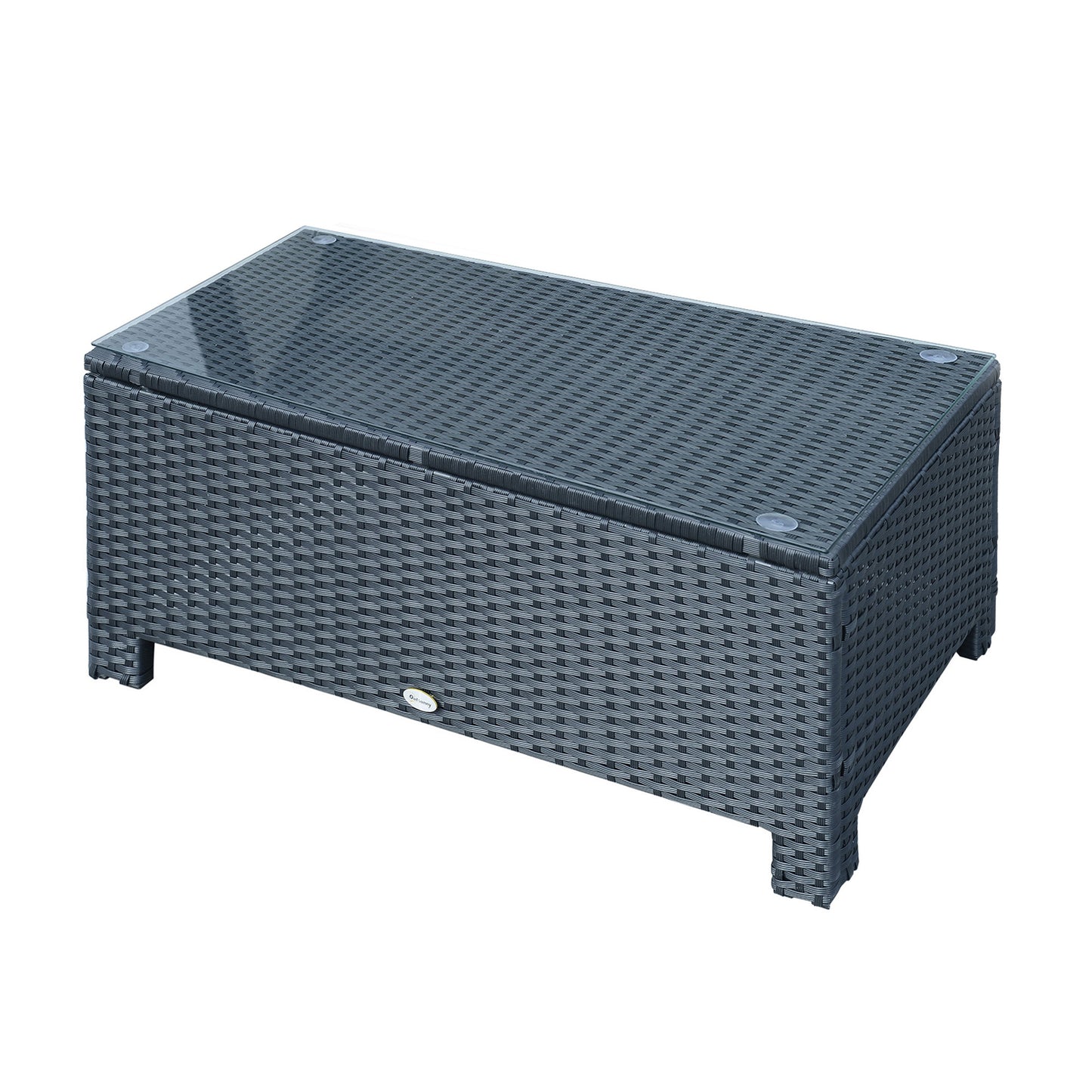 Outsunny Rattan Garden Furniture Coffee Table Patio Iron Frame Tempered Glass (Black) - OutdoorBox