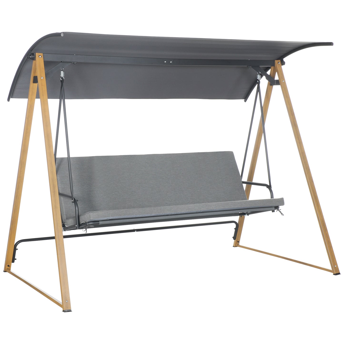Outsunny 3 Seater Garden Swing Chair Bench with Adjustable Canopy, Cushioned Seat and Weather Resistant Steel Frame for Patio, Yard - OutdoorBox