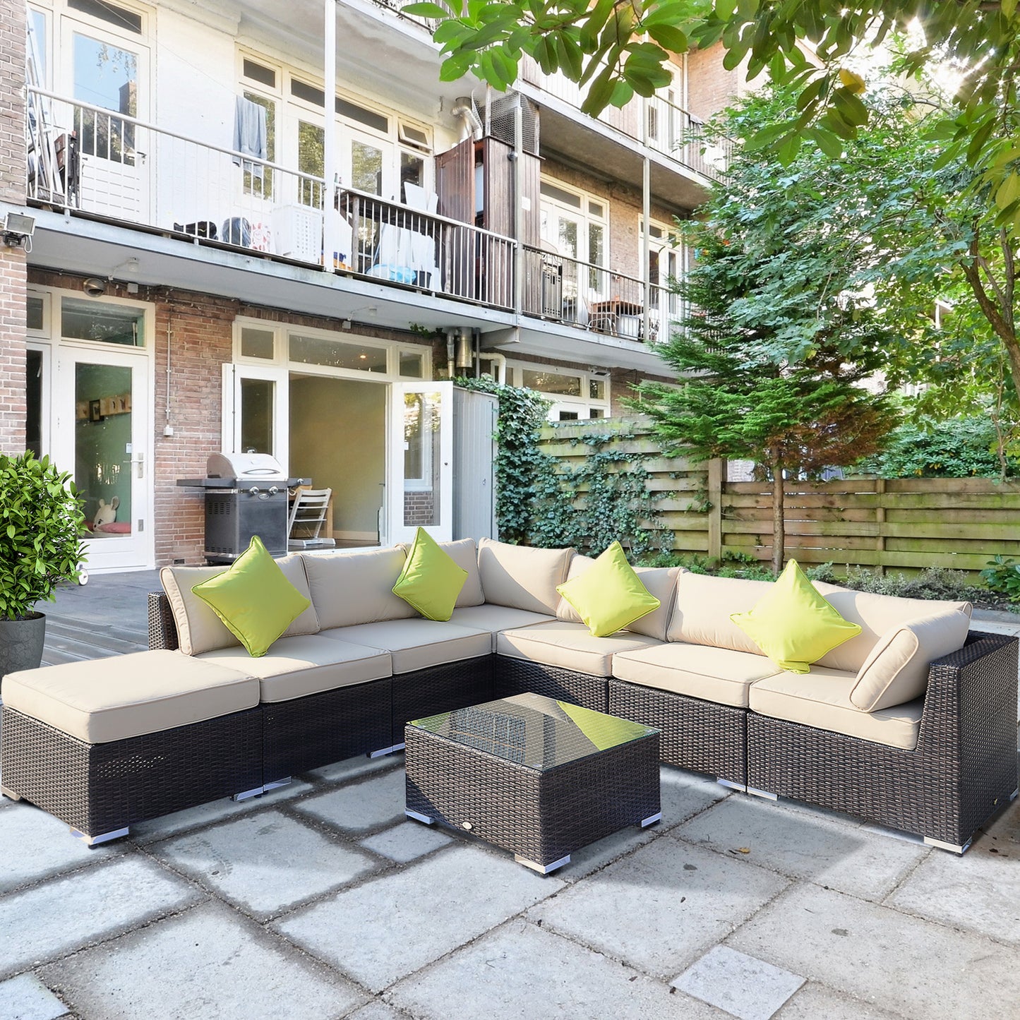 Outsunny 8pc Rattan Sofa Garden Furniture Aluminium Outdoor Patio Set Wicker Seater Table - Mixed Brown - OutdoorBox
