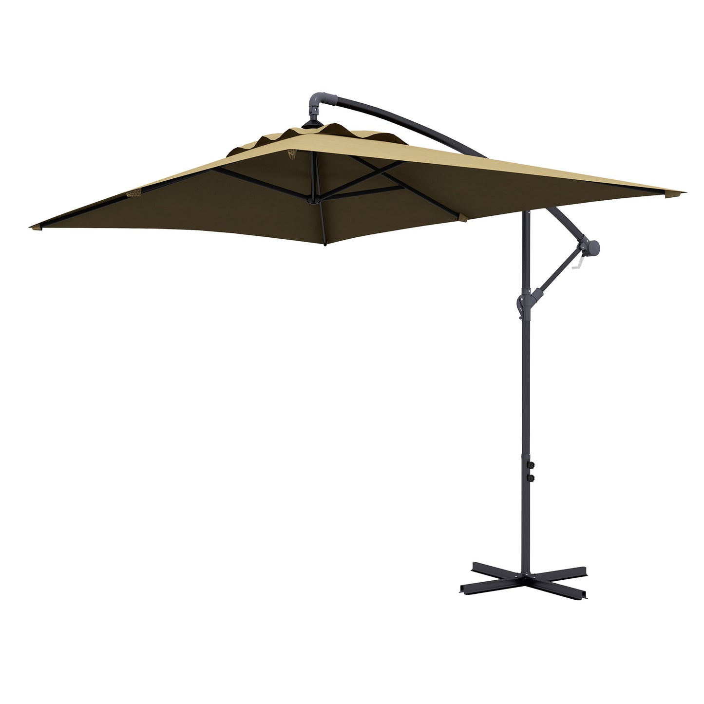 Outsunny 3x2m Cantilever Parasol with Cross Base, Banana Parasol with Crank Handle and 6 Ribs, Rectangular Hanging Patio Umbrella for Outdoor Pool, Garden, Balcony, Brown - OutdoorBox