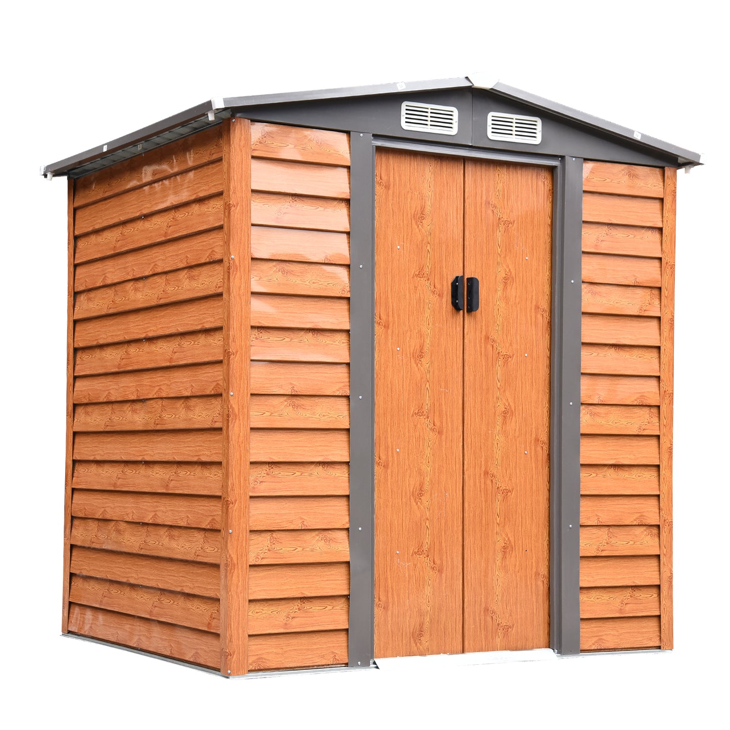Outsunny 6 x 5 ft Garden Storage Shed Apex Store for Gardening Tool with Foundation and Ventilation, Brown - OutdoorBox
