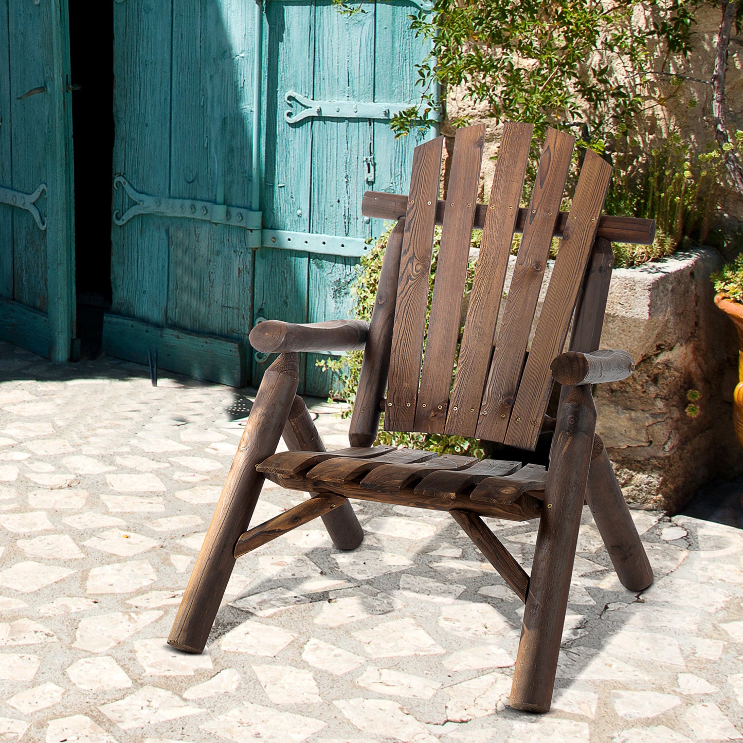 Outsunny Wooden Adirondack Chair w/ Ergonomic Design and Fir Wood Frame Garden Patio Furniture for Lounging and Relaxing, Carbonized Color