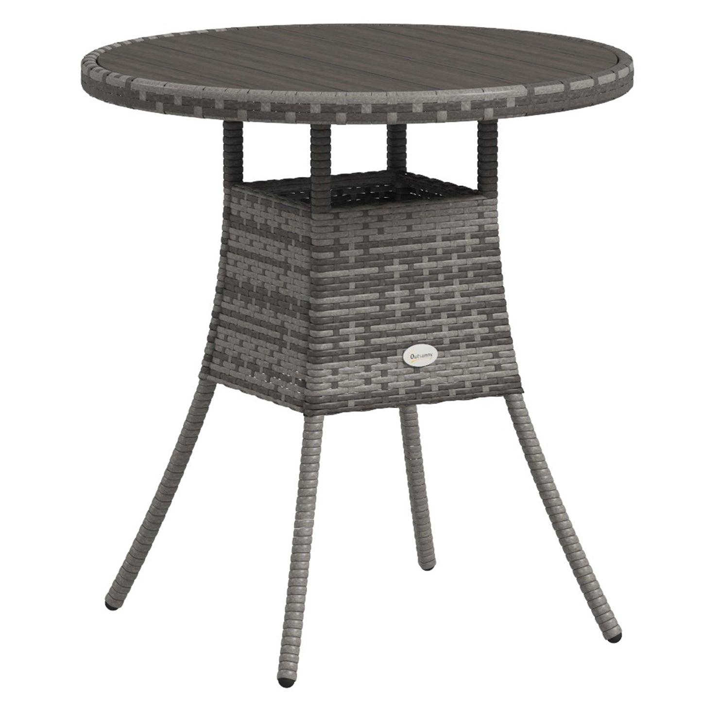 Outsunny 70cm PE Rattan Outdoor Dining Table, Patio Table with Wood-plastic Composite Top for Balcony, Garden, Grey - OutdoorBox