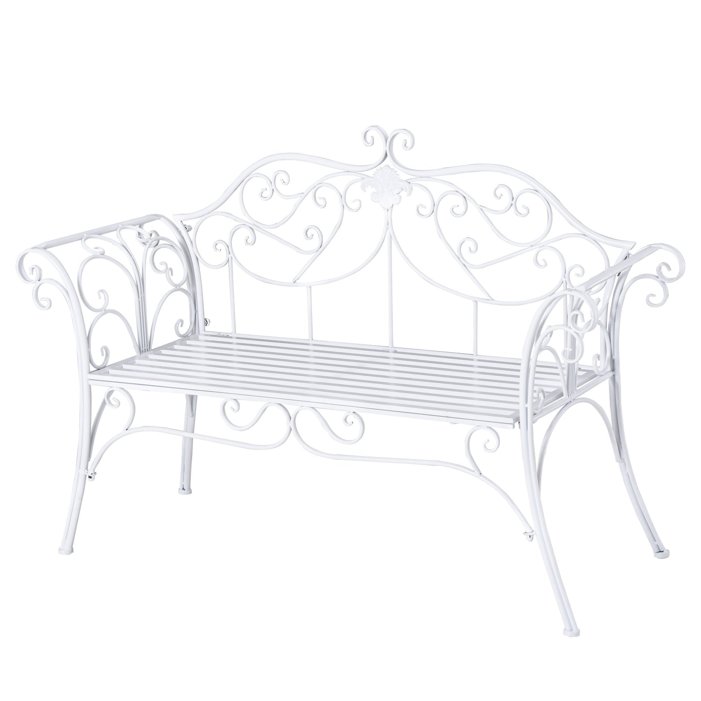 Outsunny Bench Garden Chair Outdoor Indoor Patio 2 Seater Loveseat Metal Furniture White - OutdoorBox