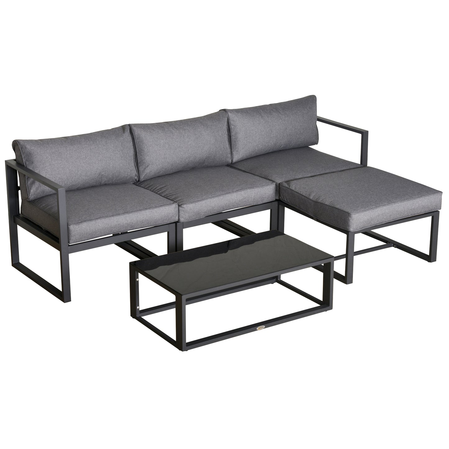 Outsunny 5 Pieces Outdoor Patio Furniture Set, Sofa Couch with Glass Coffee Table, Cushioned Chairs and Metal Frame, for Balcony Garden Backyard, Grey - OutdoorBox