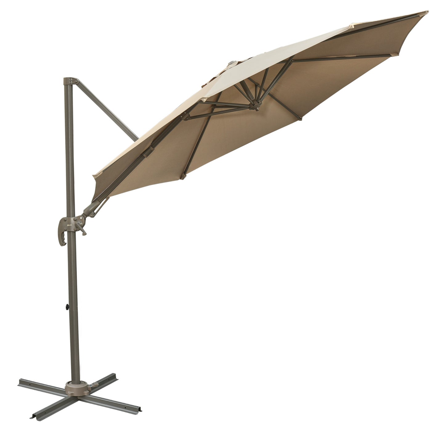 Outsunny 3M Cantilever Patio Parasol Roma Umbrella Hanging Sun Shade Canopy Cover Tilt Crank 360 Degree Rotating System Khaki - OutdoorBox