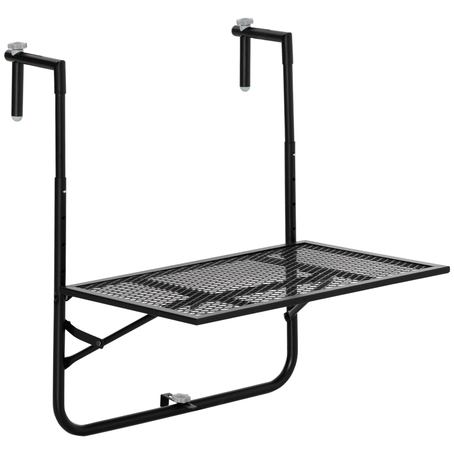 Outsunny Balcony Hanging Table, Metal Wall Mount Desk, Adjustable Folding Balcony Deck Table for Patio and Garden, Black - OutdoorBox