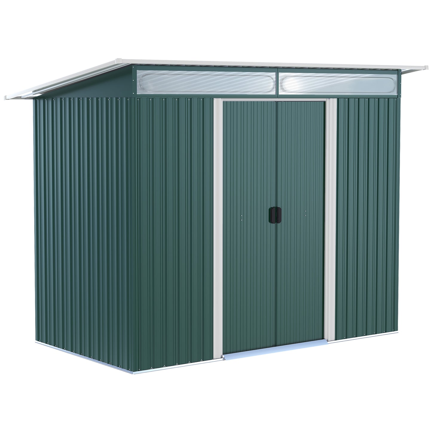 Outsunny Pent Roofed Metal Garden Shed House Hut Gardening Tool Storage w/ Ventilation 260L x 133W x 200Hcm - OutdoorBox