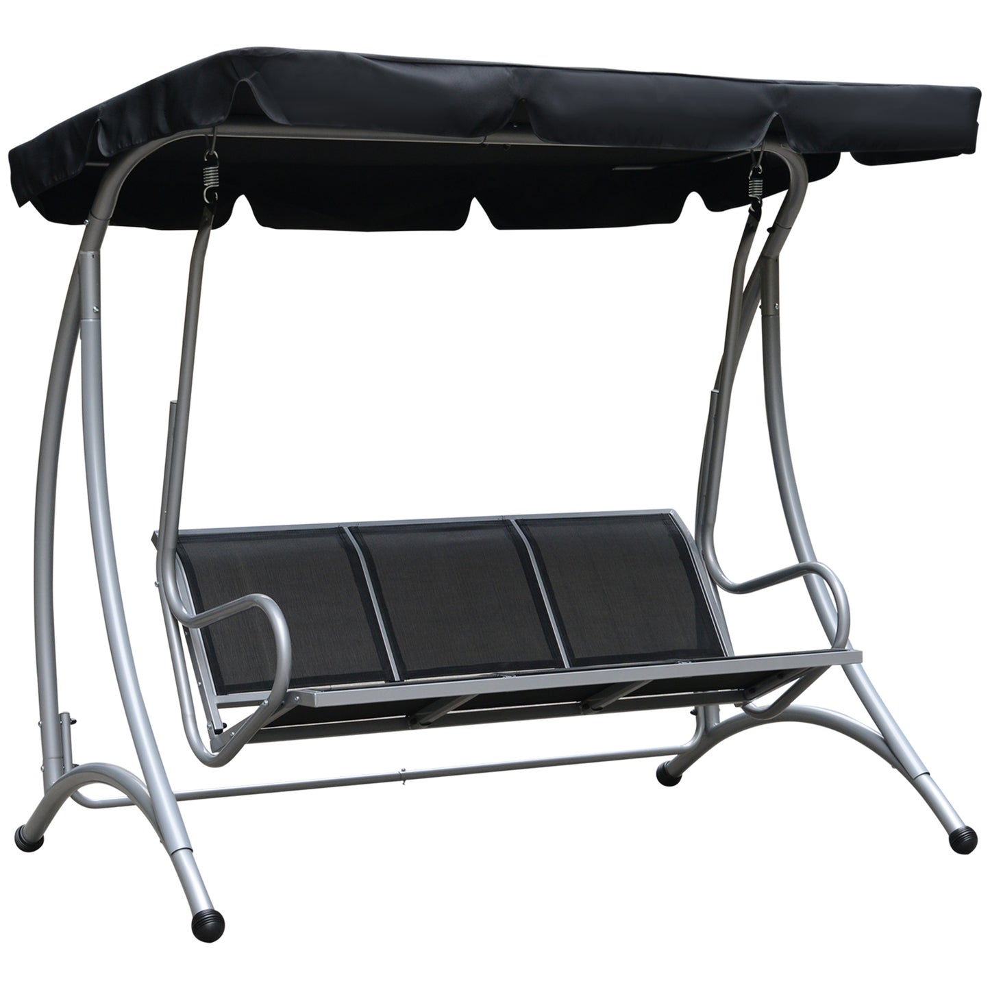 Outsunny 3 Seater Bench Steel Outdoor Patio Porch Swing Chair with Adjustable Canopy - Black - OutdoorBox