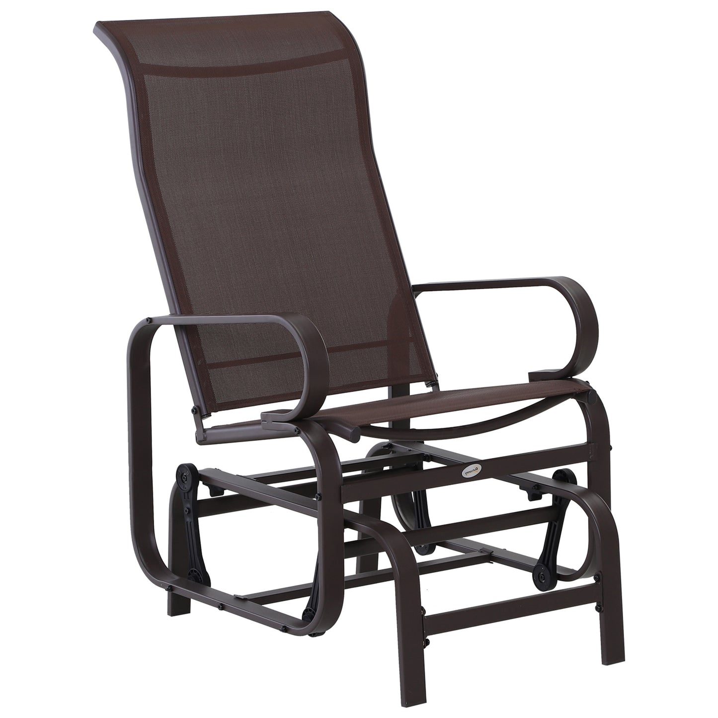 Outsunny Outdoor Gliding Rocking Chair with Sturdy Metal Frame Garden Comfortable Swing Chair for Patio, Backyard and Poolside, Brown - OutdoorBox