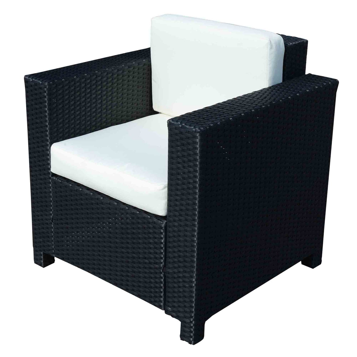 Outsunny 1 Seater Rattan Garden All-Weather Wicker Weave Single Sofa Armchair with Fire Resistant Cushion - Black - OutdoorBox
