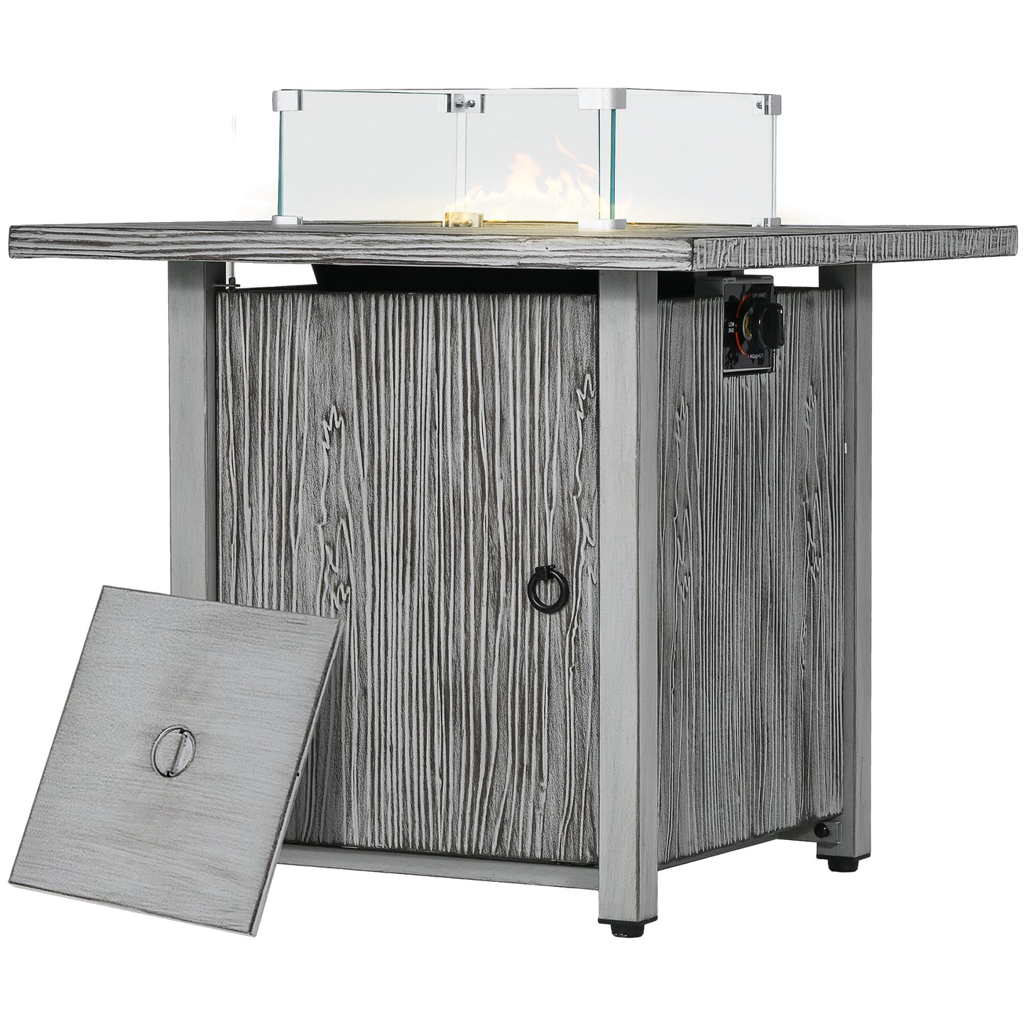 Outsunny 40,000 BTU Gas Fire Pit Table with Cover, Glass Screen and Glass Beads, Grey - OutdoorBox