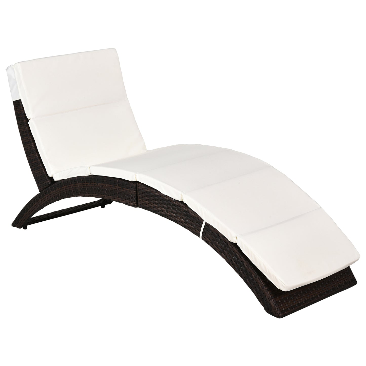 Outsunny Garden Patio Rattan Wicker Folding Sun Lounger Recliner Bed Chair with Cushion for Outdoor, Mixed Brown, White - OutdoorBox