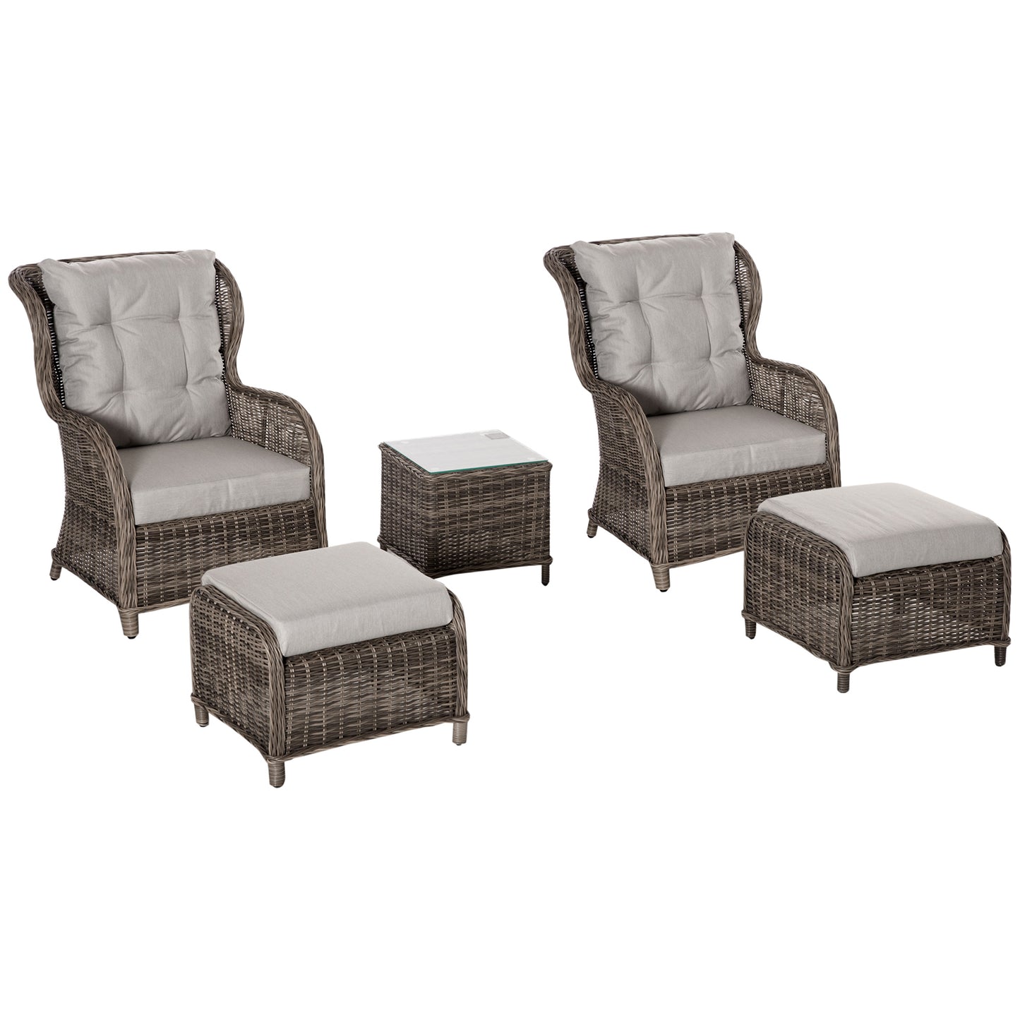 Outsunny Deluxe Garden Rattan Furniture Sofa Chair & Stool Table Set Patio Wicker Weave Furniture Set Aluminium Frame Fully-assembly - Brown - OutdoorBox