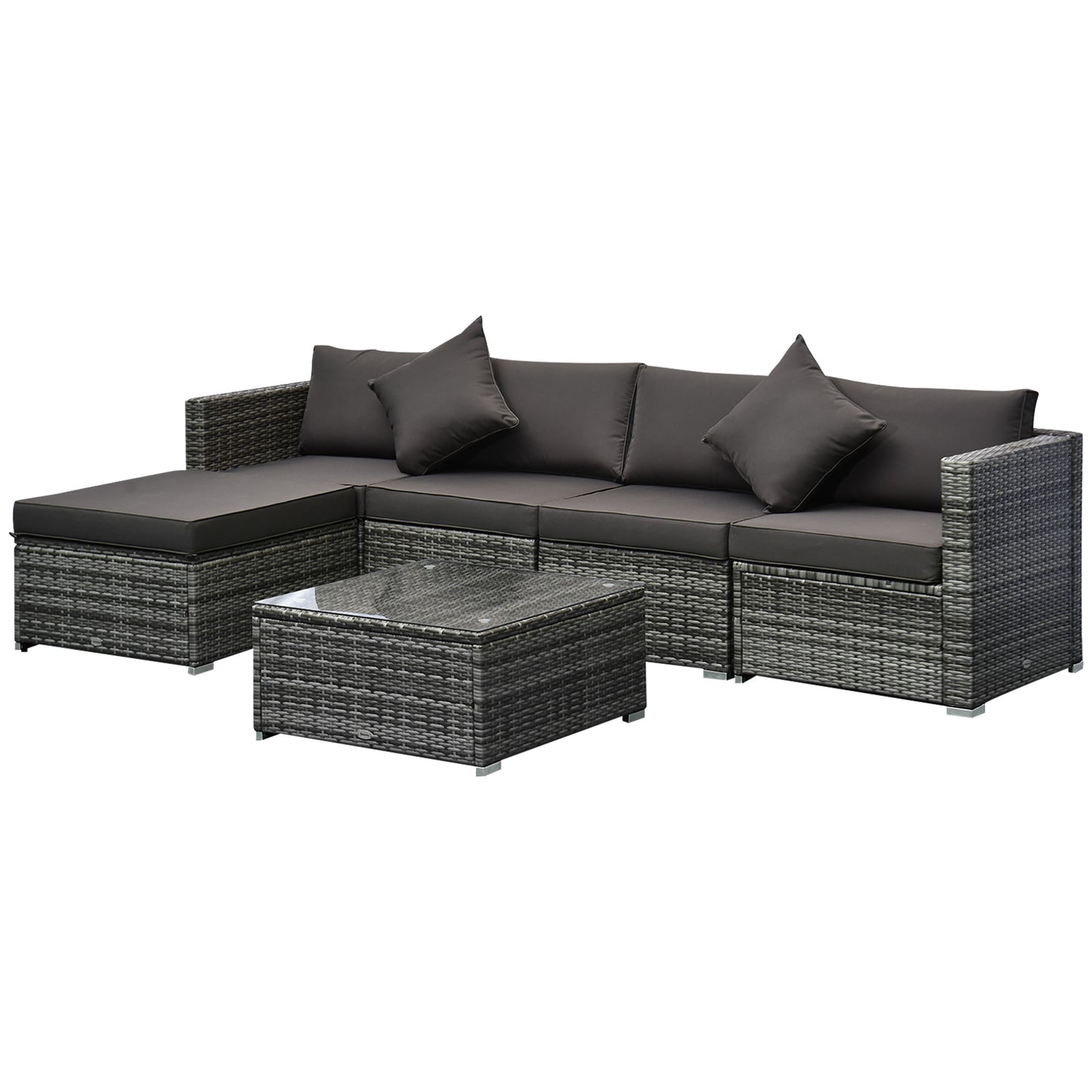 Outsunny 5-Seater Garden Patio Rattan Furniture Wicker Weave Conservatory Sofa Chairs Table Set Brown Aluminium Frame - OutdoorBox